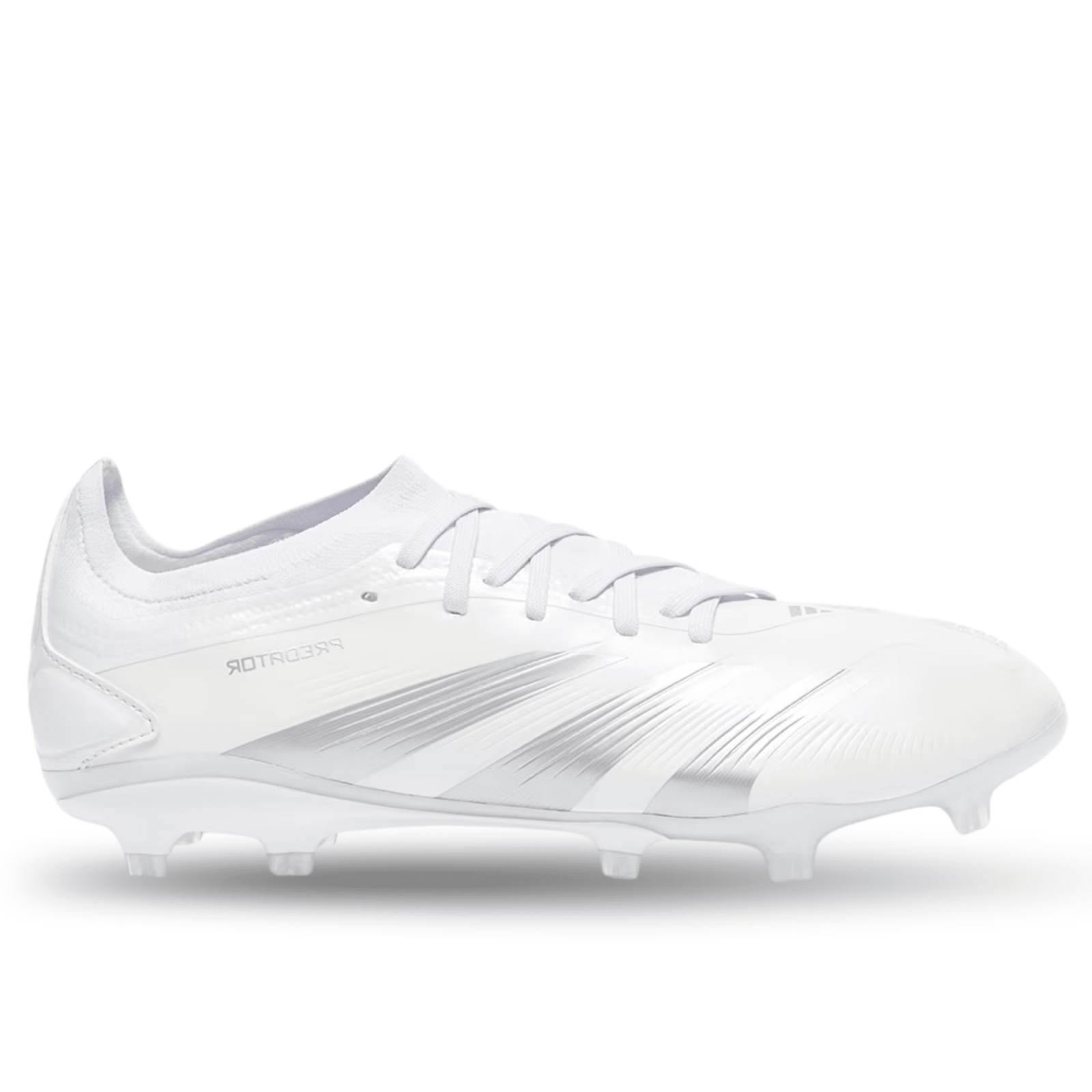 adidas Predator Pro Firm Ground Soccer Cleats (White/Metallic Silver) | SoccerWearhouse