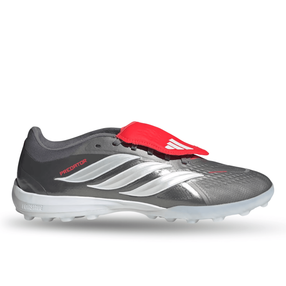adidas Predator Pro Fold Tongue Turf FT TF Soccer Shoes (Iron Metallic/Zero Metallic/Lucid Red) | SoccerWearhouse