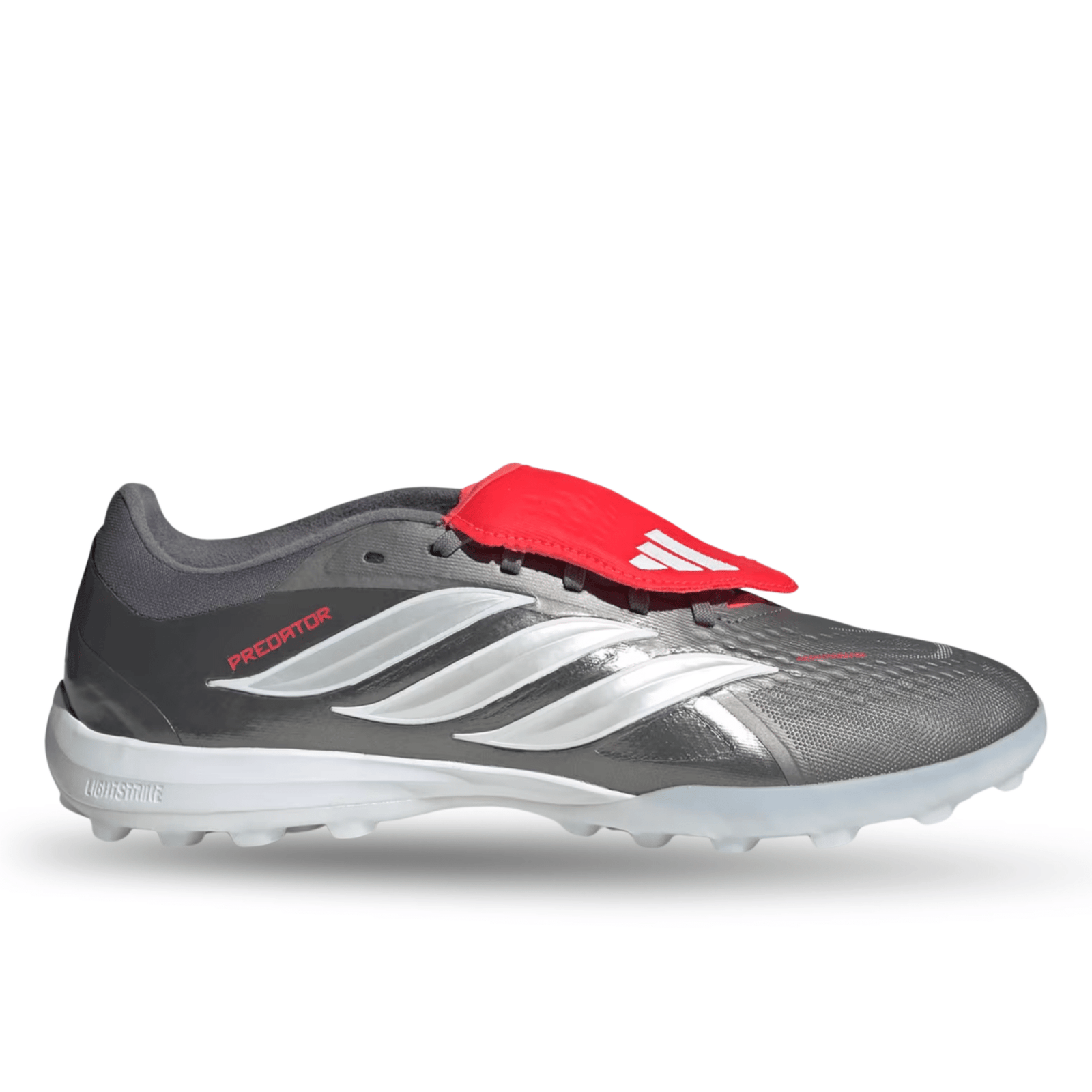 adidas Predator Pro Fold Tongue Turf FT TF Soccer Shoes (Iron Metallic/Zero Metallic/Lucid Red) | SoccerWearhouse