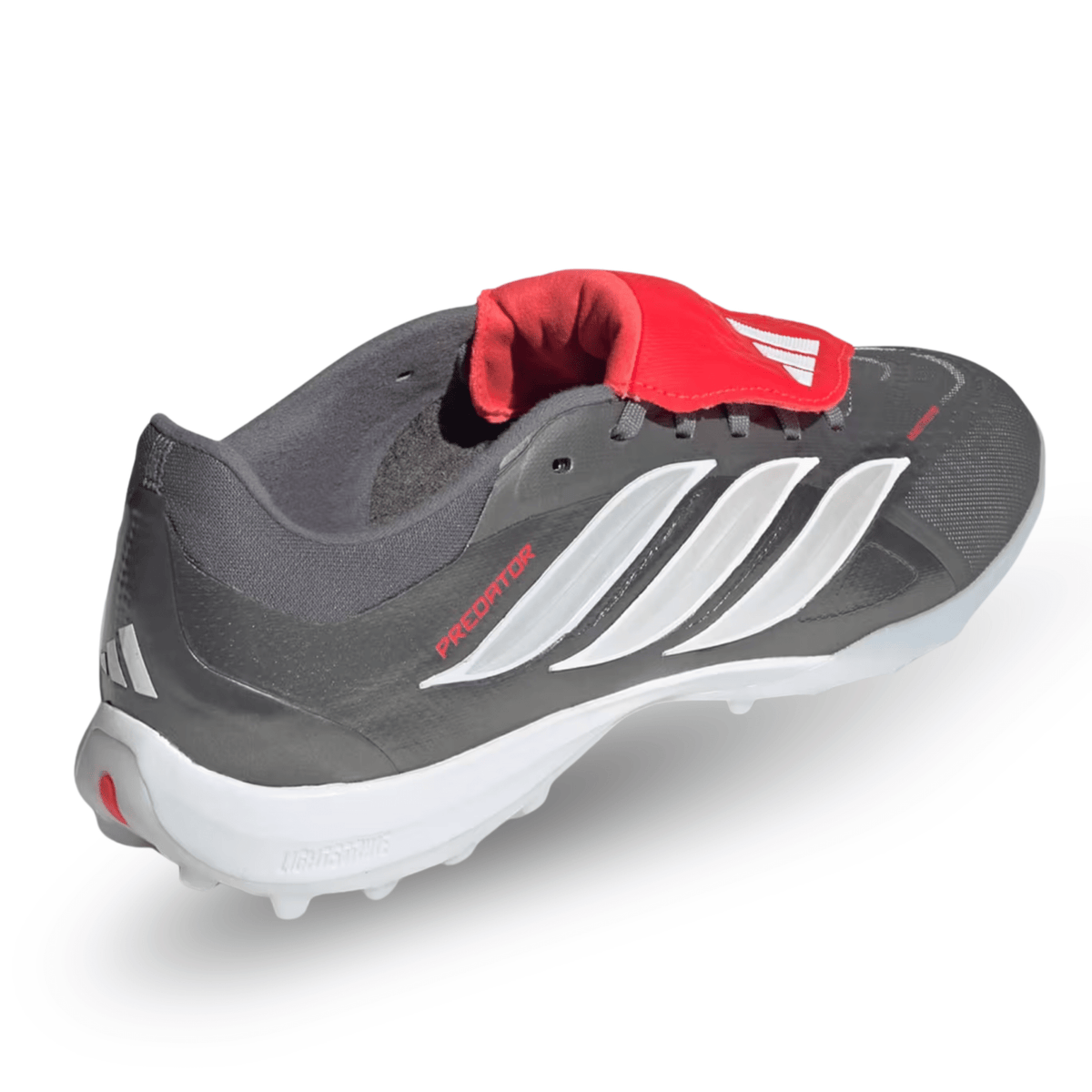 adidas Predator Pro Fold Tongue Turf FT TF Soccer Shoes (Iron Metallic/Zero Metallic/Lucid Red) | SoccerWearhouse