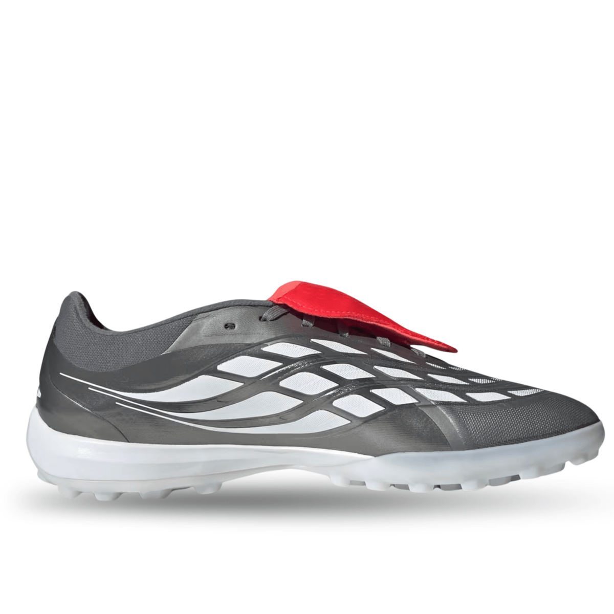 adidas Predator Pro Fold Tongue Turf FT TF Soccer Shoes (Iron Metallic/Zero Metallic/Lucid Red) | SoccerWearhouse