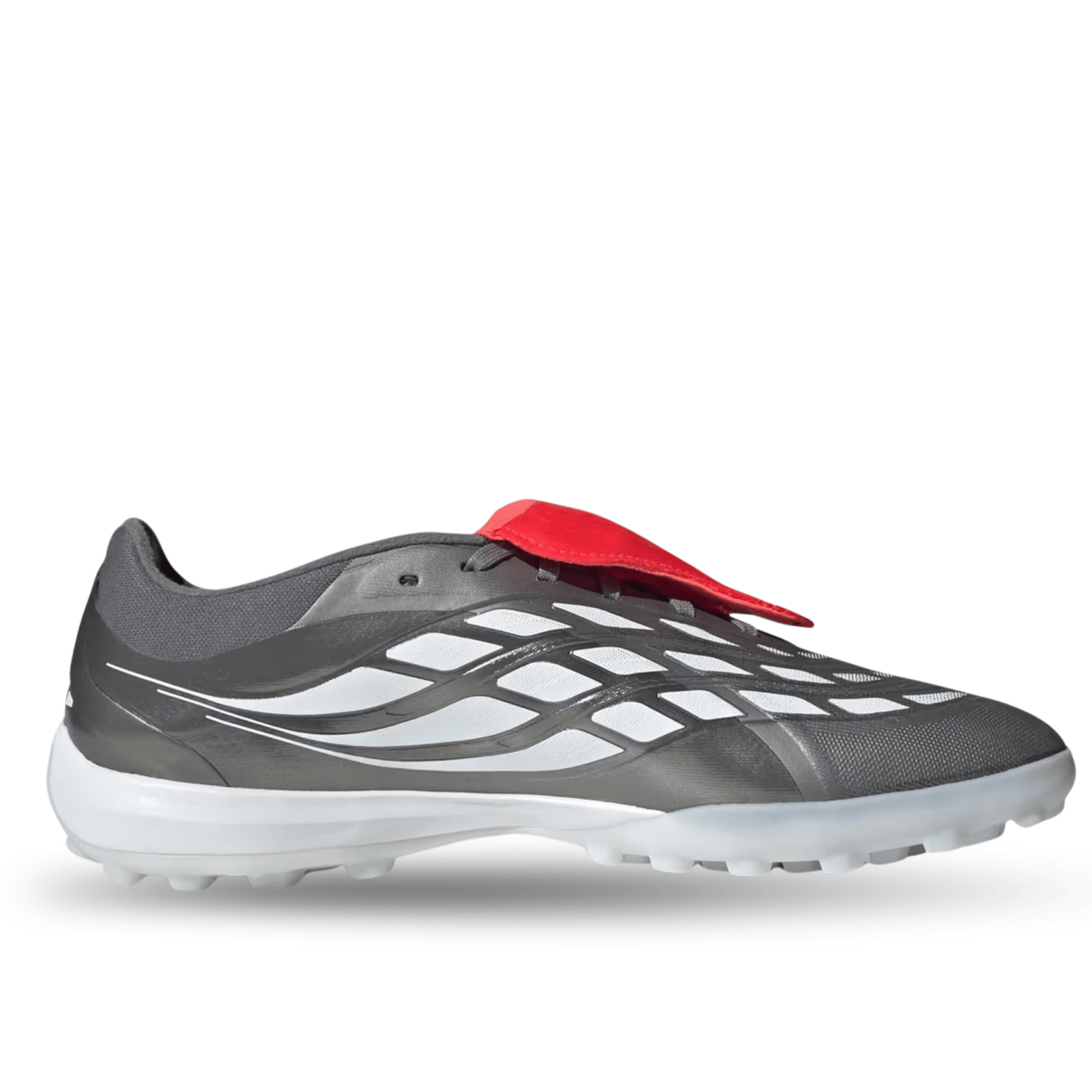 adidas Predator Pro Fold Tongue Turf FT TF Soccer Shoes (Iron Metallic/Zero Metallic/Lucid Red) | SoccerWearhouse