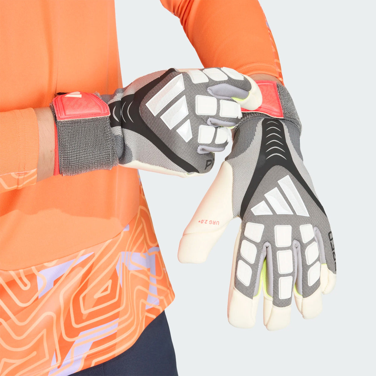 adidas Predator Pro Hybrid Strap Goalkeeper Gloves (Iron Metallic/Black/Lucid Red) | SoccerWearhouse