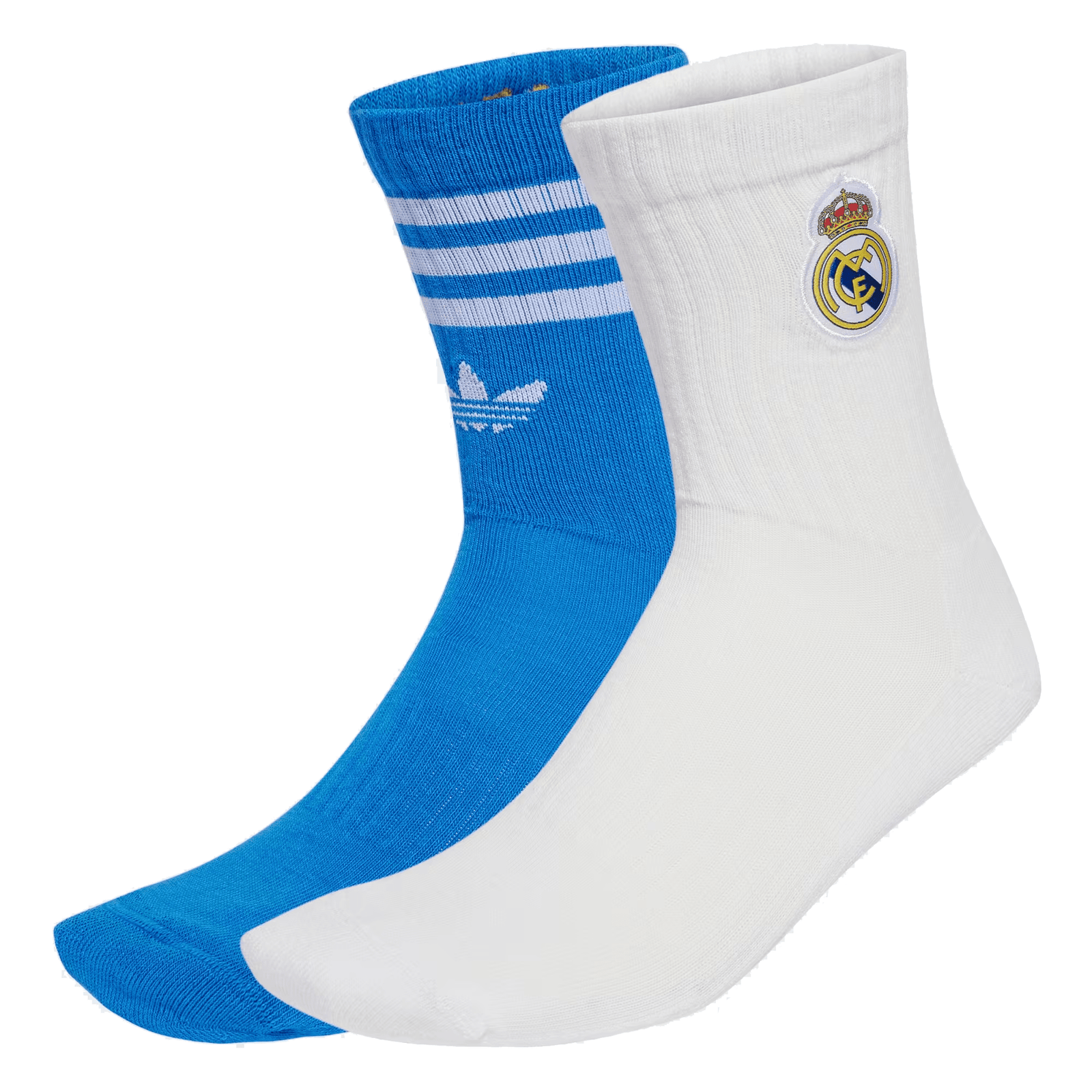 adidas Real Madrid 2 Pair Crew Socks (White/Blue) | SoccerWearhouse