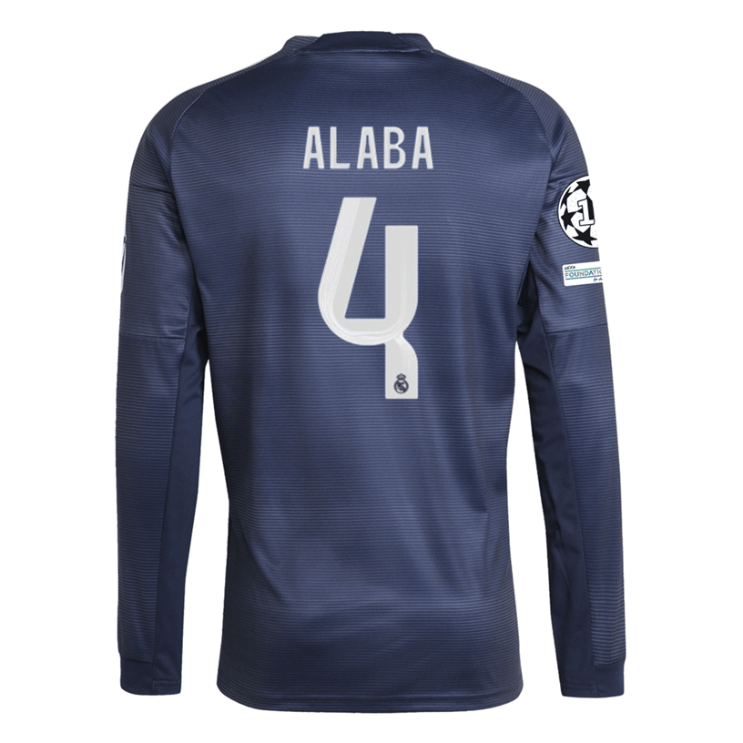 adidas Real Madrid Alaba Long Sleeve Away Jersey w/ Champions League Patches 25/26 (Legend Ink) | SoccerWearhouse