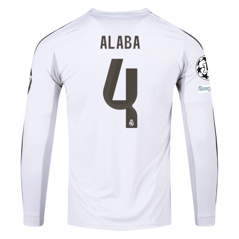 adidas Real Madrid Alaba Long Sleeve Home Jersey w/ Intercontinental + Champions League Patches 25/26 (White) | SoccerWearhouse