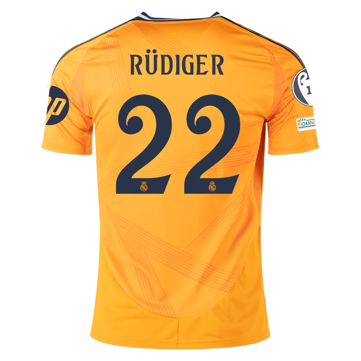 adidas Real Madrid Antonio Rudiger Away Jersey w/ Champions League Patches 24/25 (Crew Orange) | SoccerWearhouse