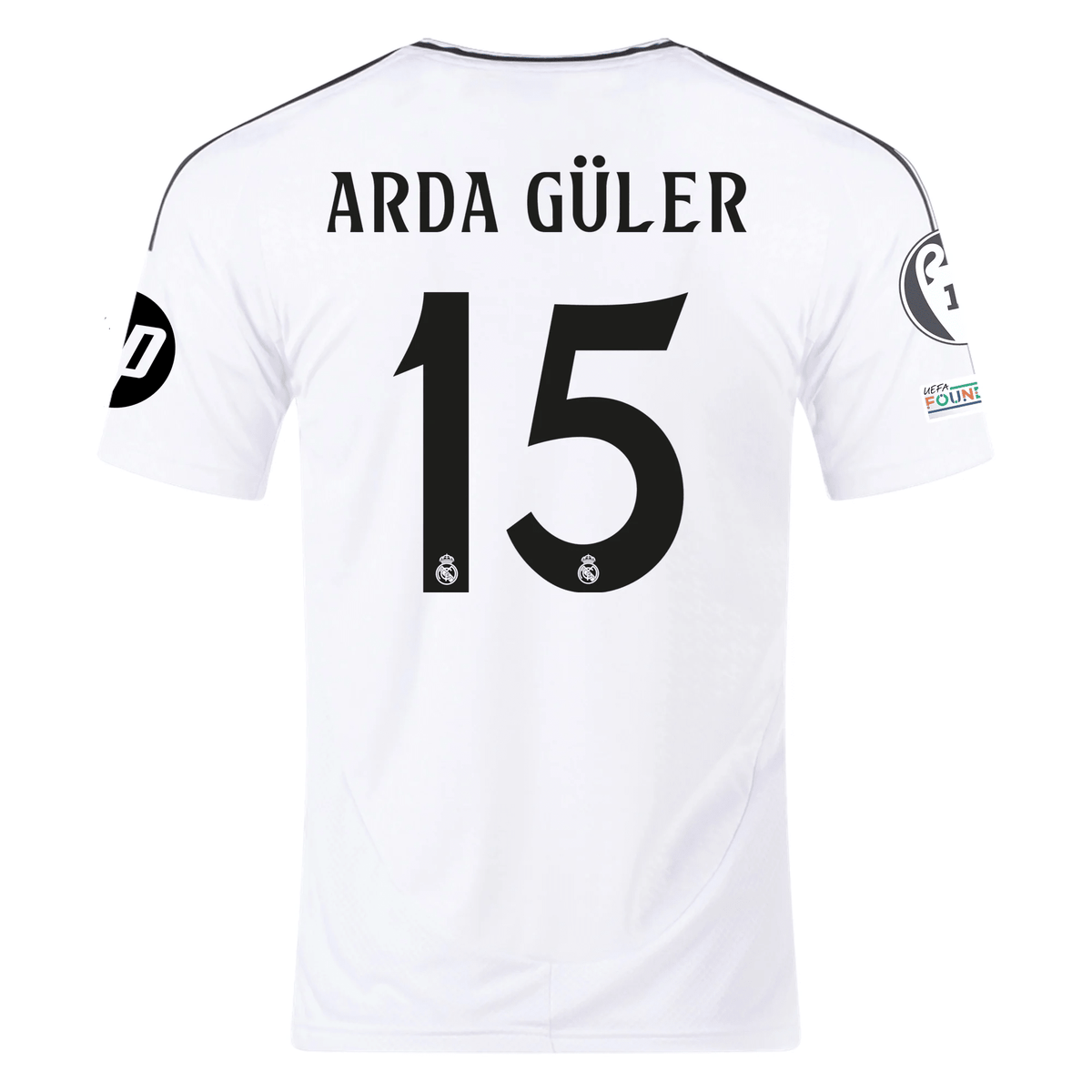 adidas Real Madrid Arda Guler Home Jersey 24/25 w/ Champions League Patches (White/Black) | SoccerWearhouse