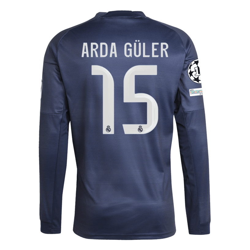 adidas Real Madrid Arda Guler Long Sleeve Away Jersey w/ Champions League Patches 25/26 (Legend Ink) | SoccerWearhouse