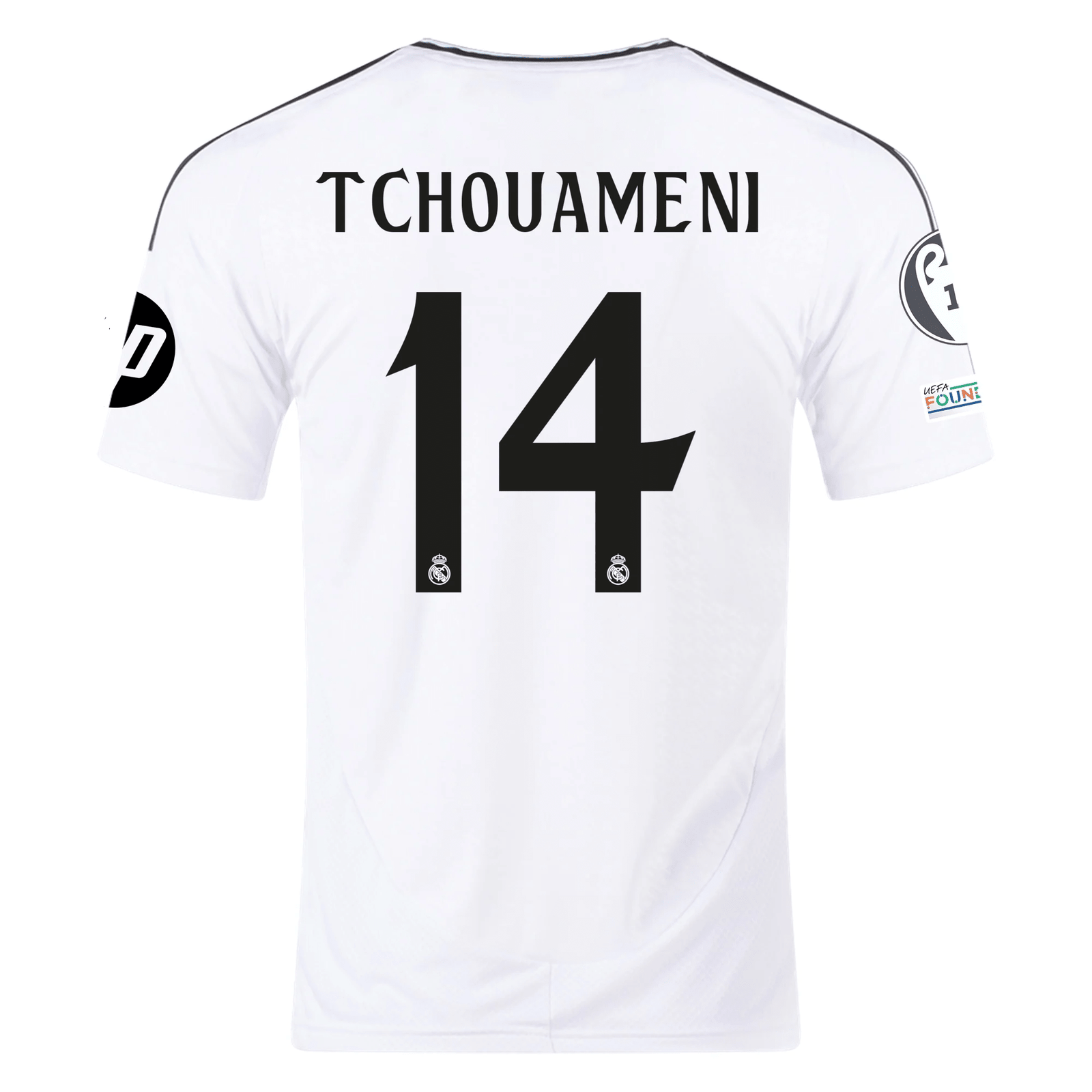adidas Real Madrid Aurélien Tchouaméni Home Jersey 24/25 w/ Champions League Patches (White/Black) | SoccerWearhouse