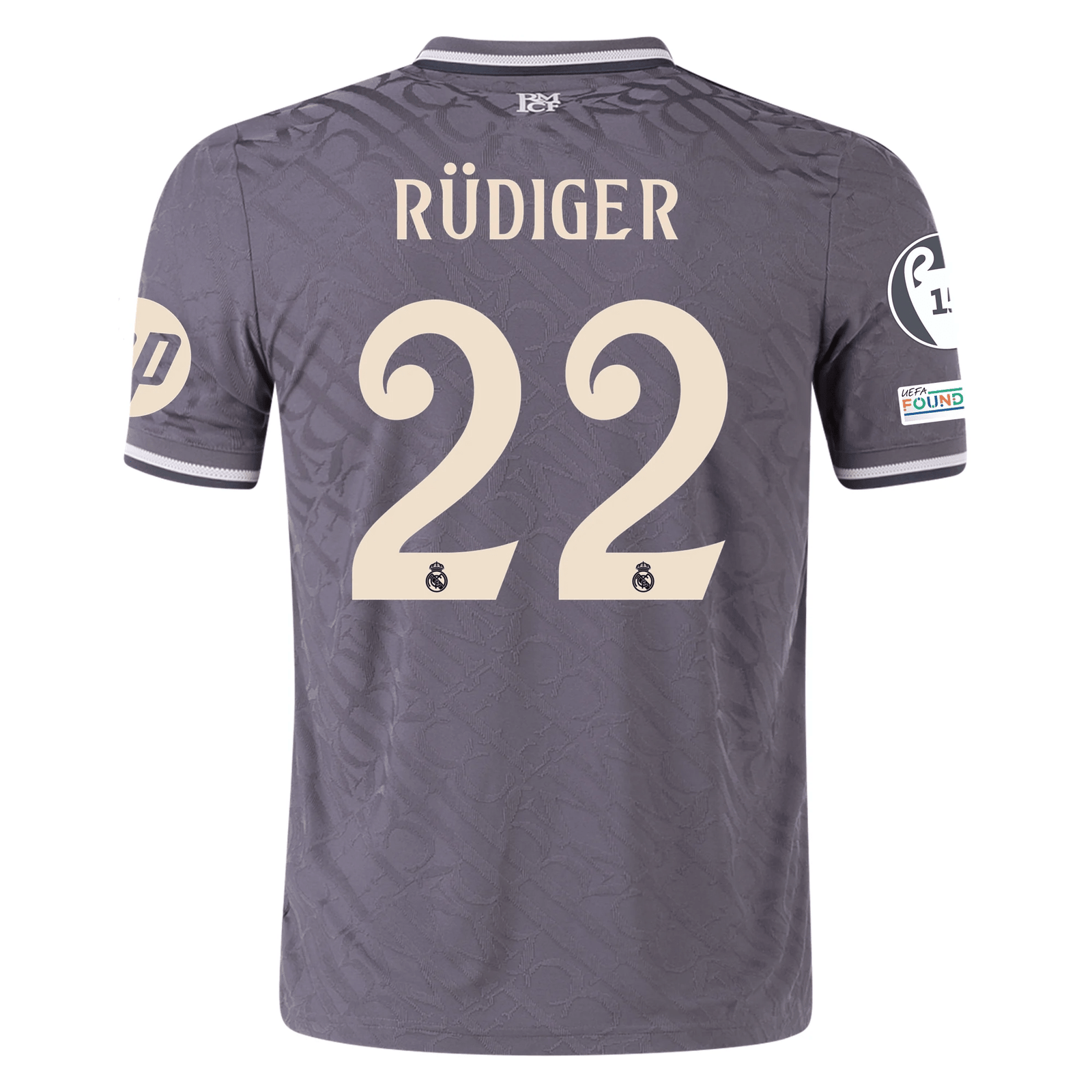 adidas Real Madrid Authentic Antonio Rudiger Third Jersey w/ Champions League Patches 24/25 (Charcoal) | SoccerWearhouse