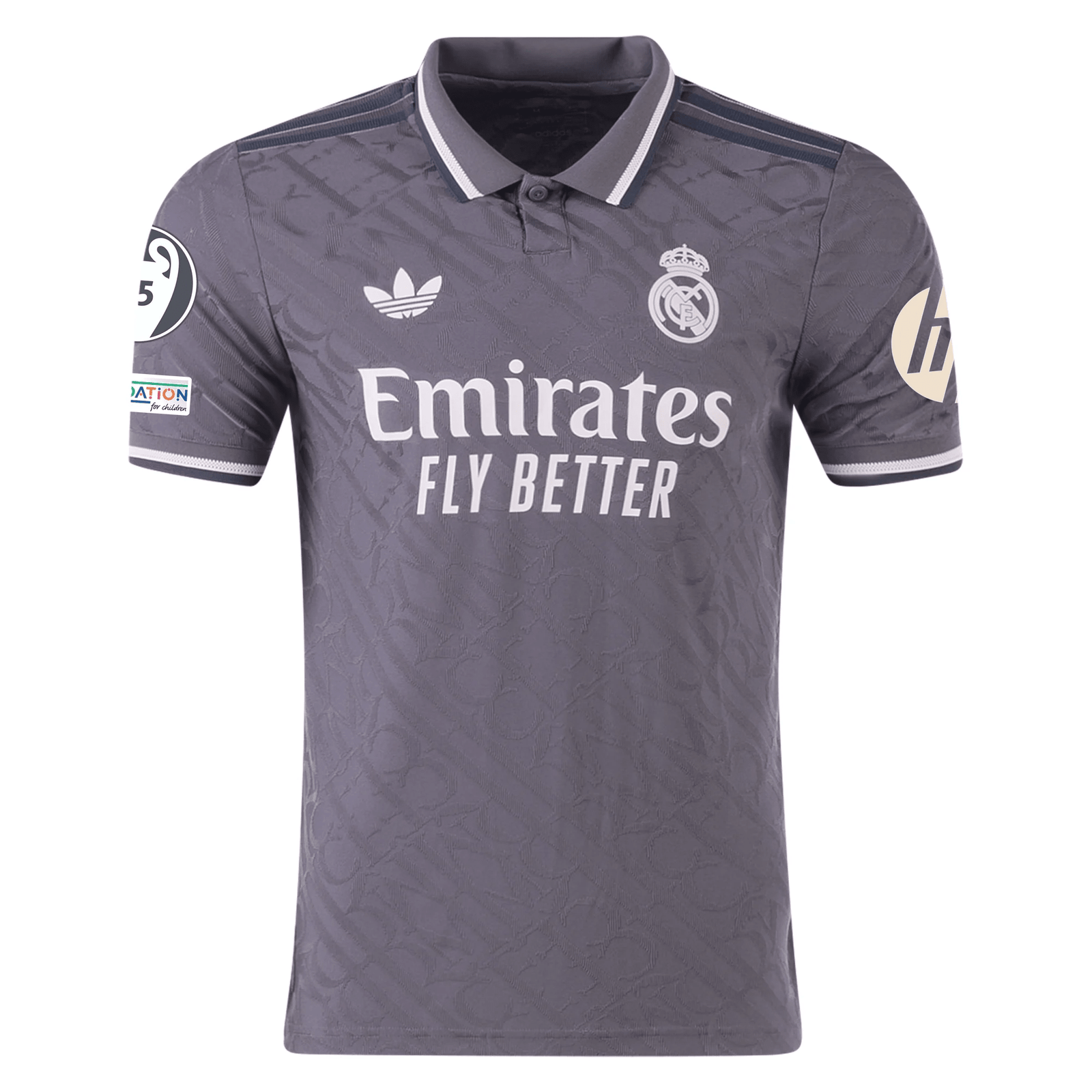 adidas Real Madrid Authentic Kylian Mbappe Third Jersey w/ Champions League Patches 24/25 (Charcoal) | SoccerWearhouse