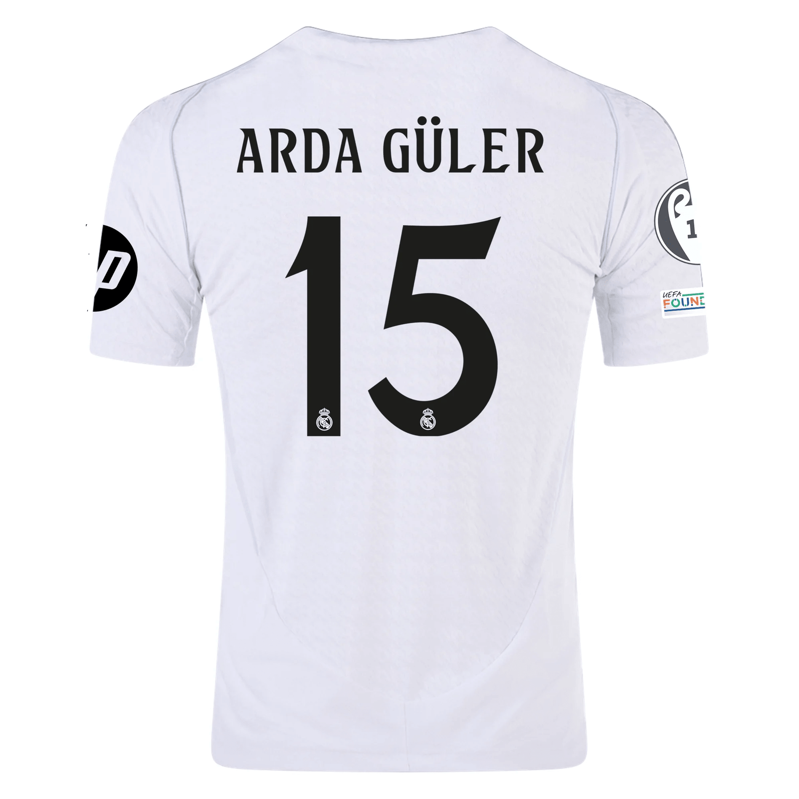 adidas Real Madrid Authentic Arda Guler Home Jersey w/ Champions League Patches 24/25 (White/Black) | SoccerWearhouse
