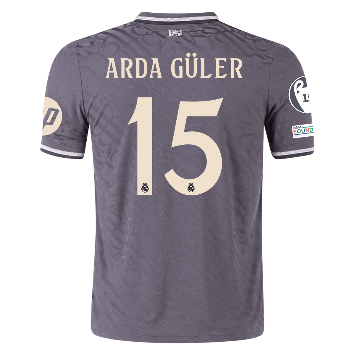 adidas Real Madrid Authentic Arda Guler Third Jersey w/ Champions League Patches 24/25 (Charcoal) | SoccerWearhouse