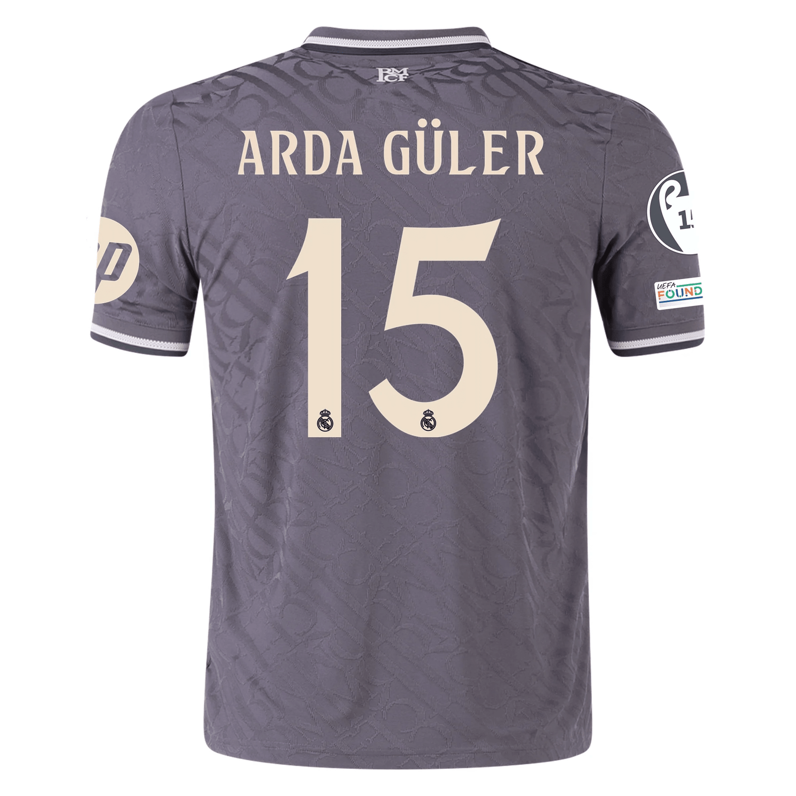 adidas Real Madrid Authentic Arda Guler Third Jersey w/ Champions League Patches 24/25 (Charcoal) | SoccerWearhouse