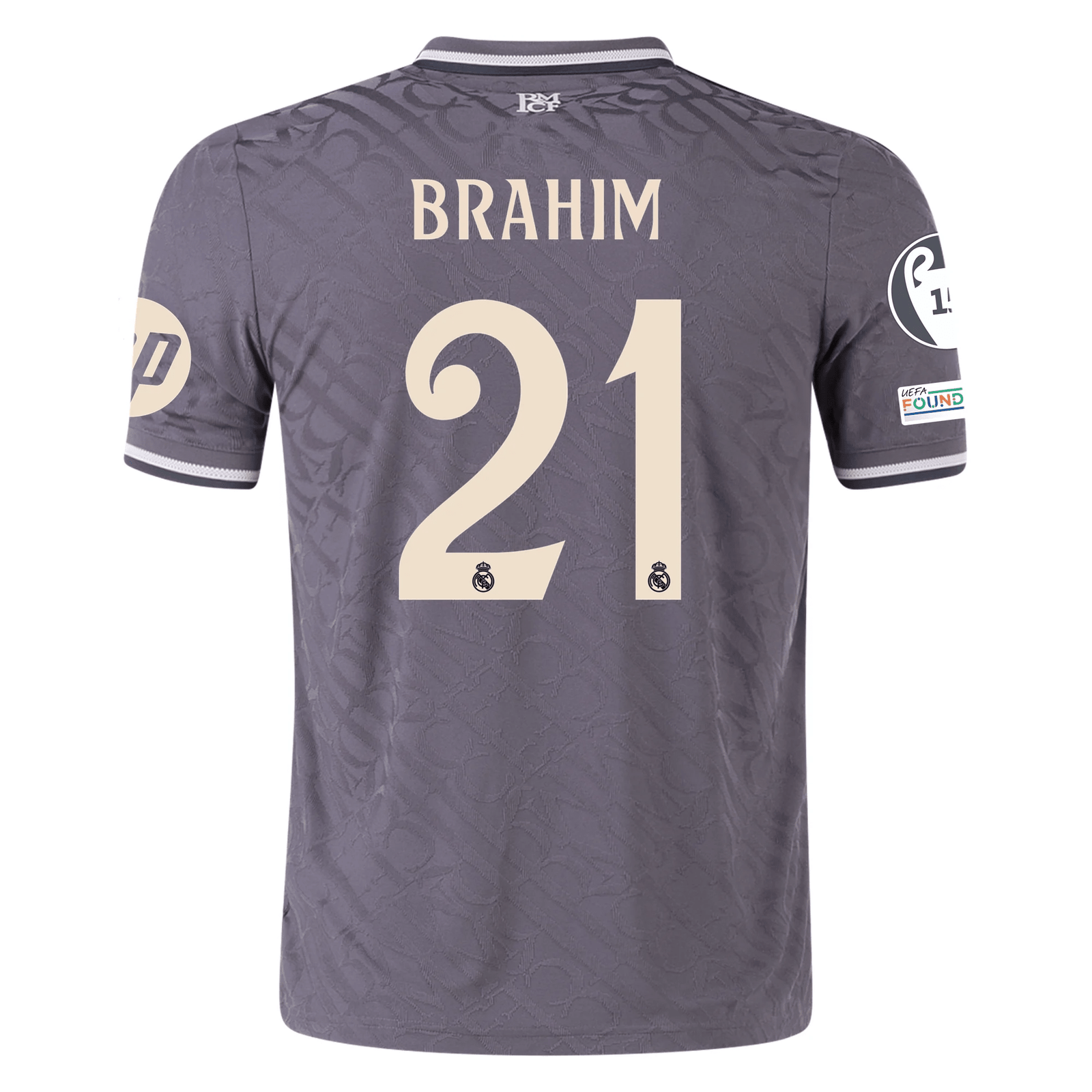 adidas Real Madrid Authentic Brahim Diaz Third Jersey w/ Champions League Patches 24/25 (Charcoal) | SoccerWearhouse