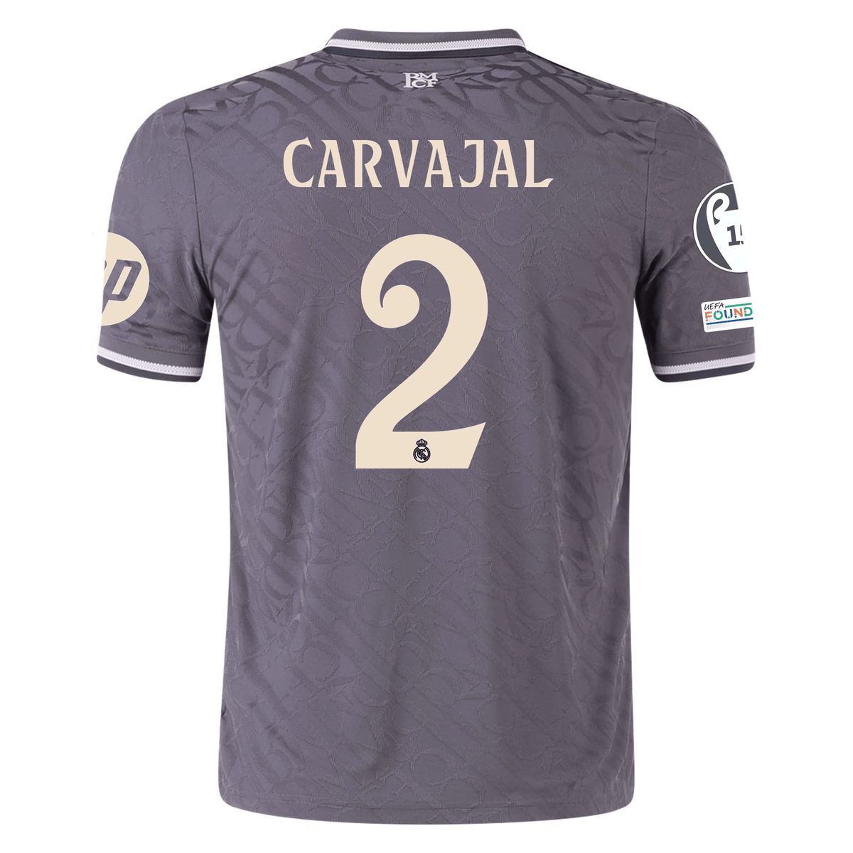 adidas Real Madrid Authentic Dani Carvajal Third Jersey w/ Champions League Patches 24/25 (Charcoal) | SoccerWearhouse