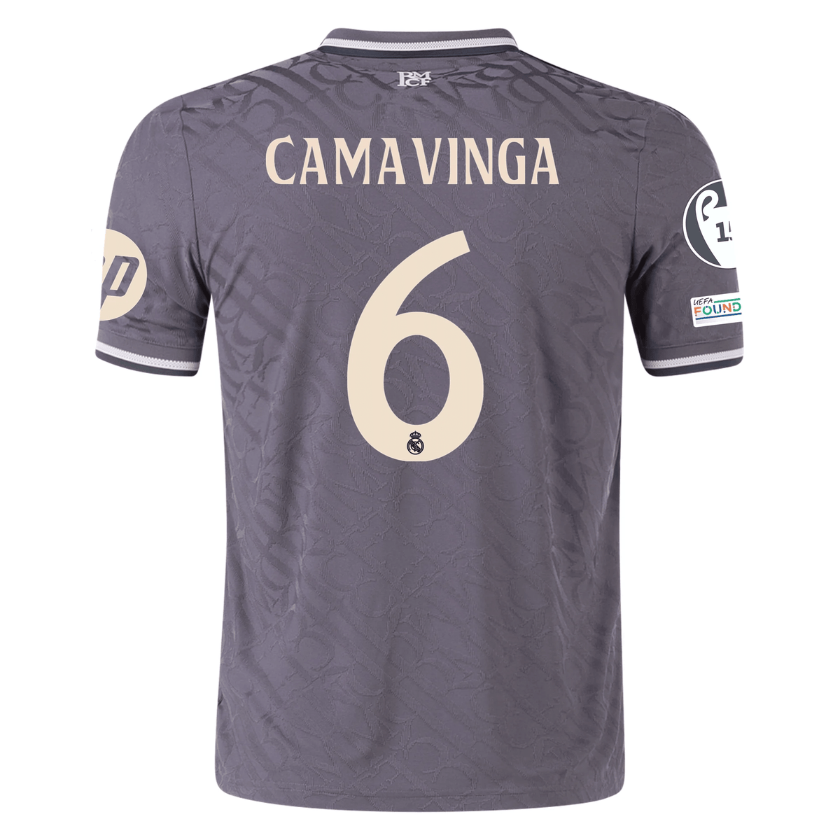 adidas Real Madrid Authentic Eduardo Camavinga Third Jersey w/ Champions League Patches 24/25 (Charcoal) | SoccerWearhouse