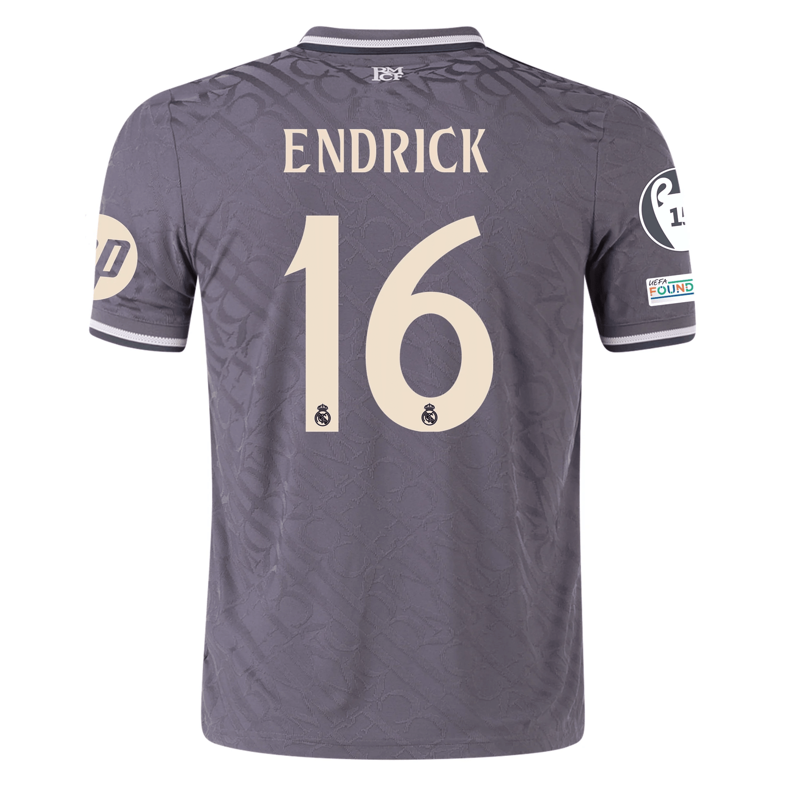 adidas Real Madrid Authentic Endrick Third Jersey w/ Champions League Patches 24/25 (Charcoal) | SoccerWearhouse