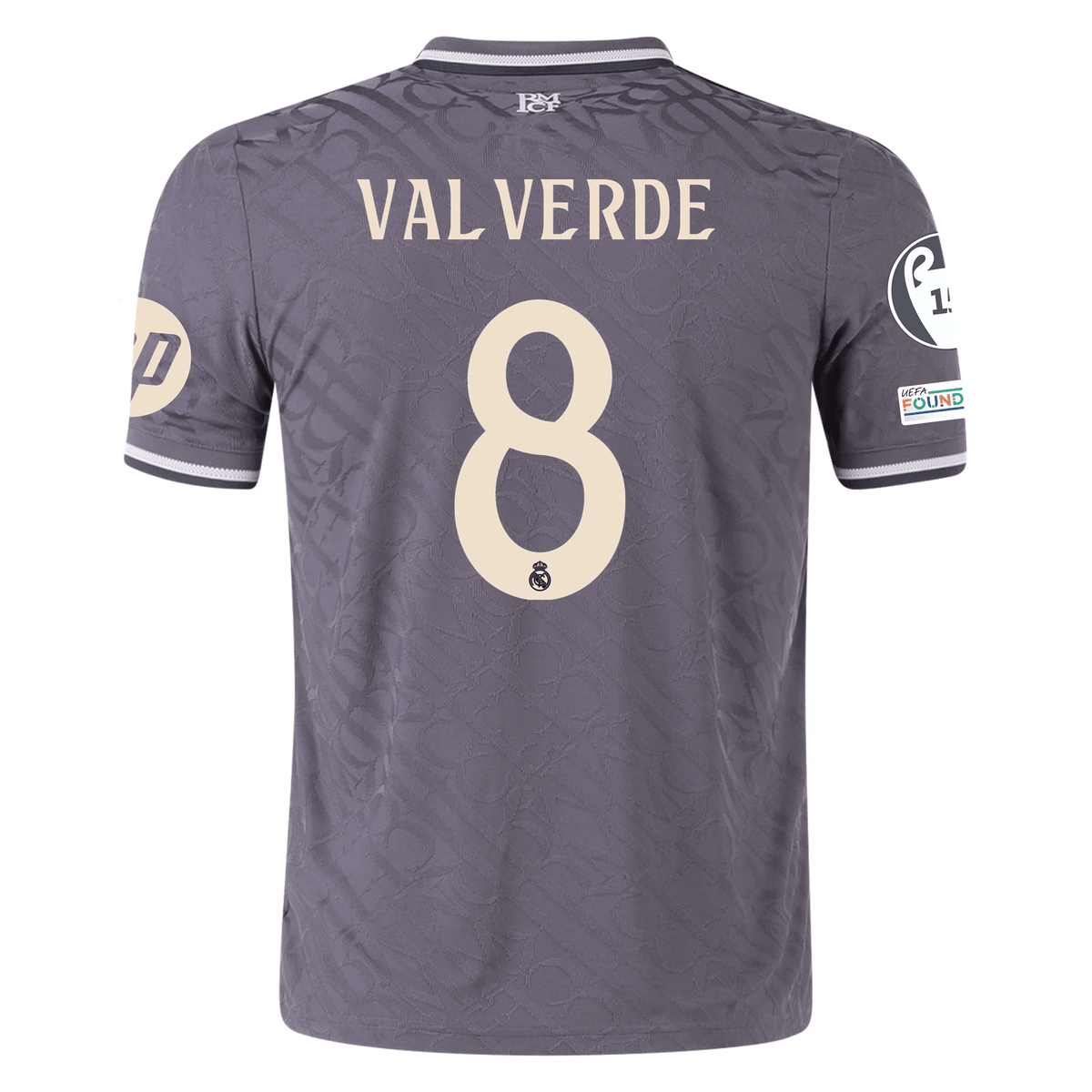 adidas Real Madrid Authentic Federico Valverde Third Jersey w/ Champions League Patches 24/25 (Charcoal) | SoccerWearhouse