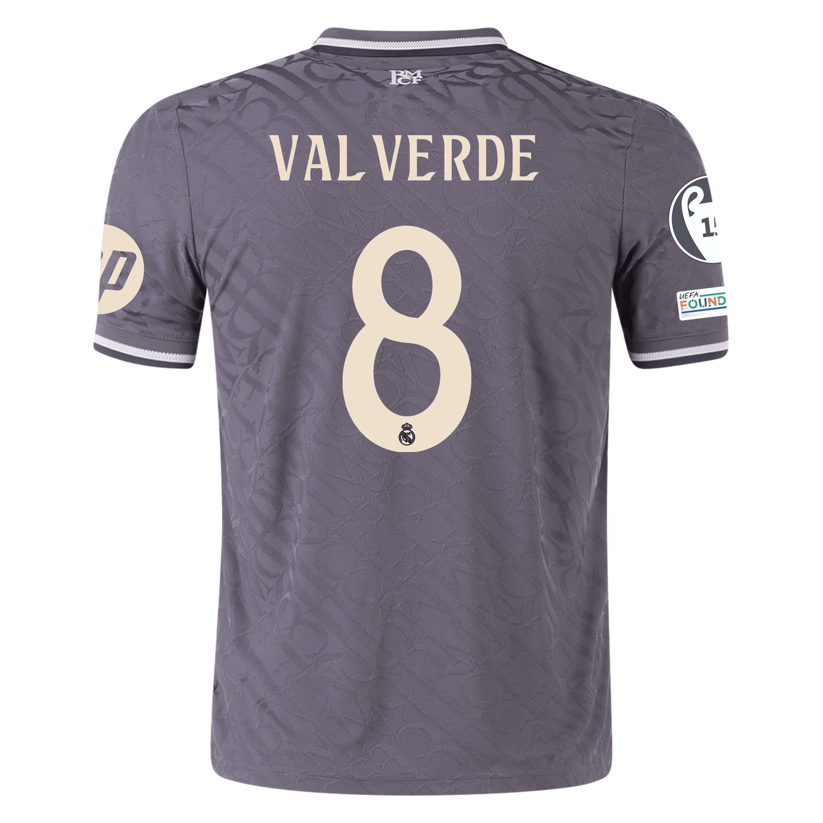 adidas Real Madrid Authentic Federico Valverde Third Jersey w/ Champions League Patches 24/25 (Charcoal) | SoccerWearhouse