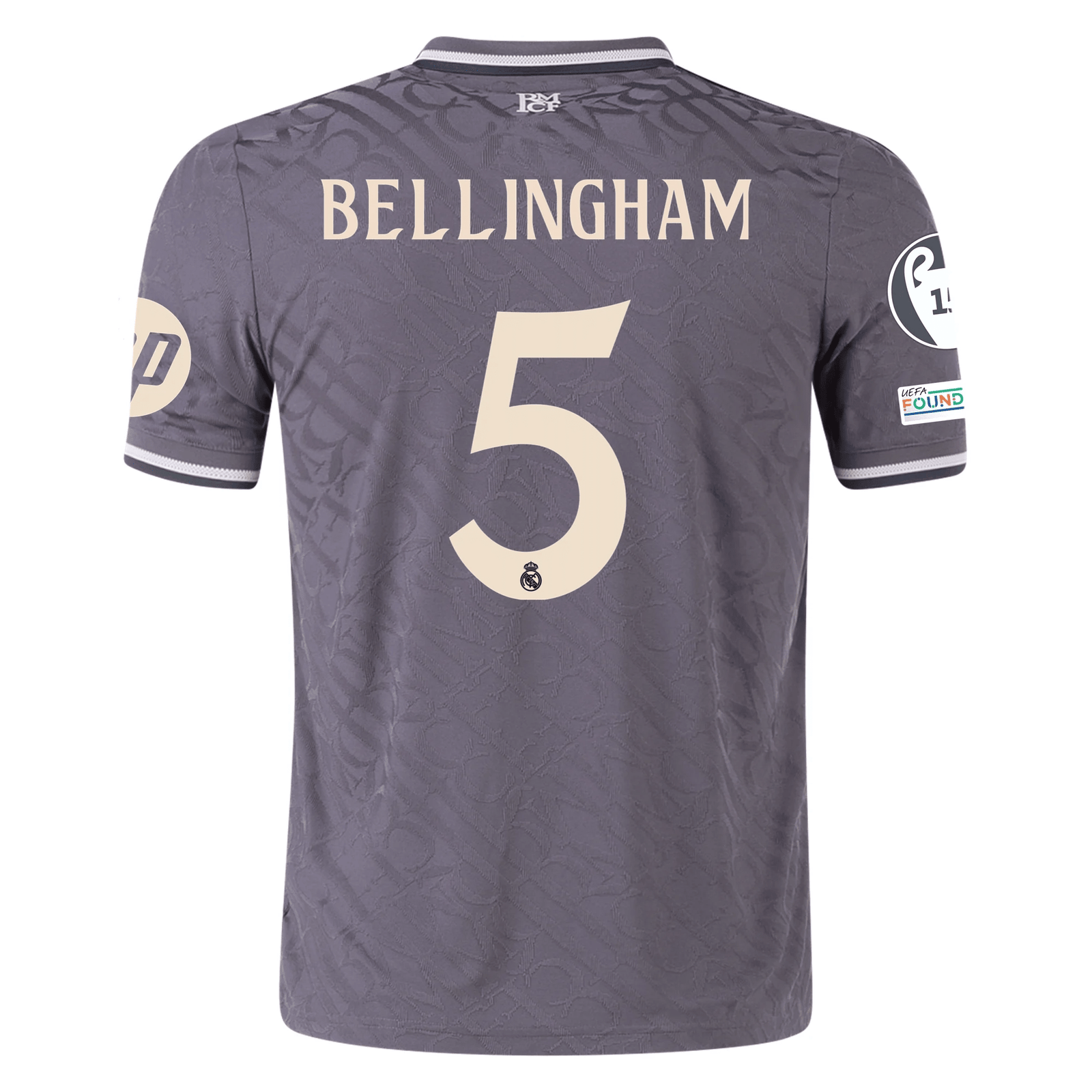 adidas Real Madrid Authentic Jude Bellingham Third Jersey w/ Champions League Patches 24/25 (Charcoal) | SoccerWearhouse