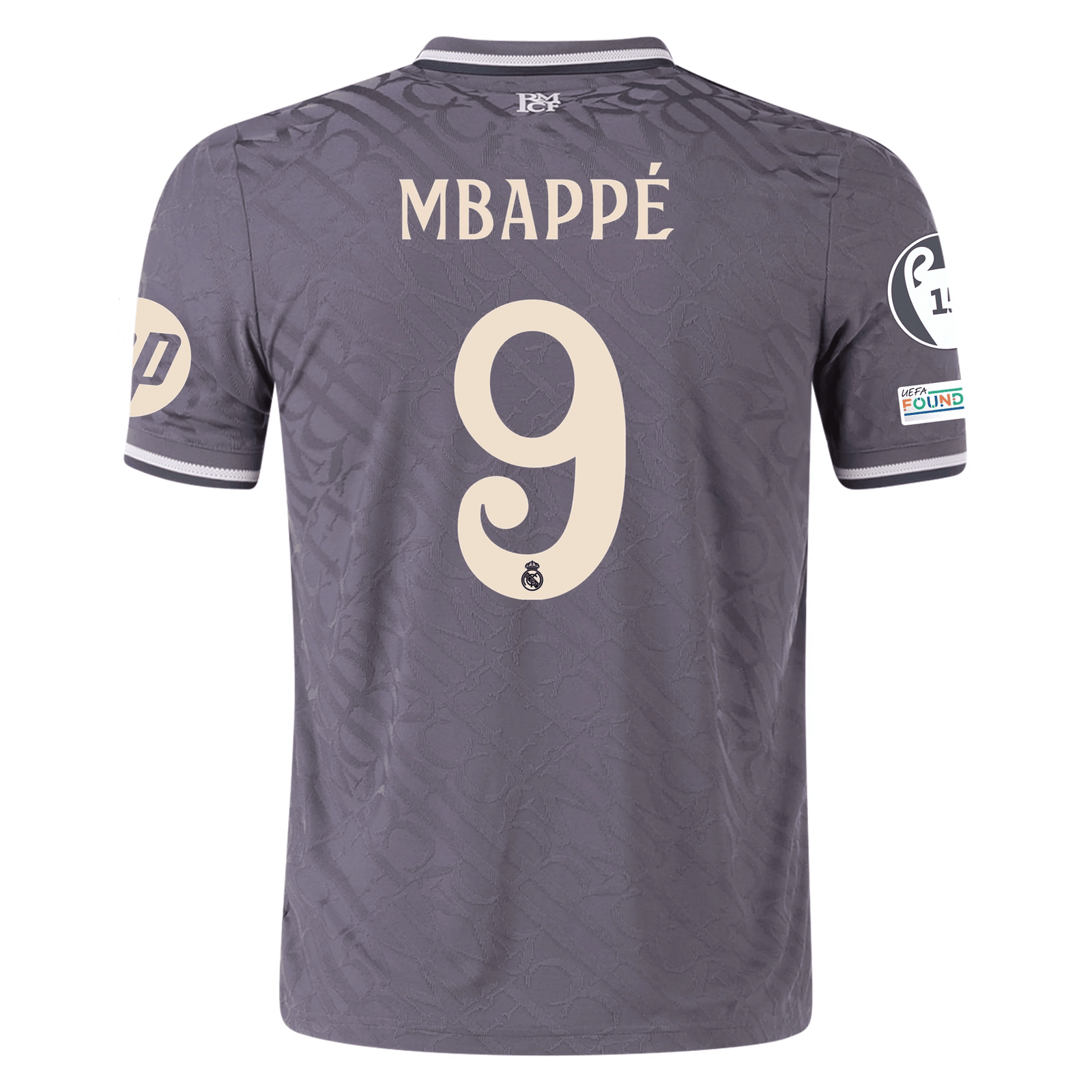 adidas Real Madrid Authentic Kylian Mbappe Third Jersey w/ Champions League Patches 24/25 (Charcoal) | SoccerWearhouse