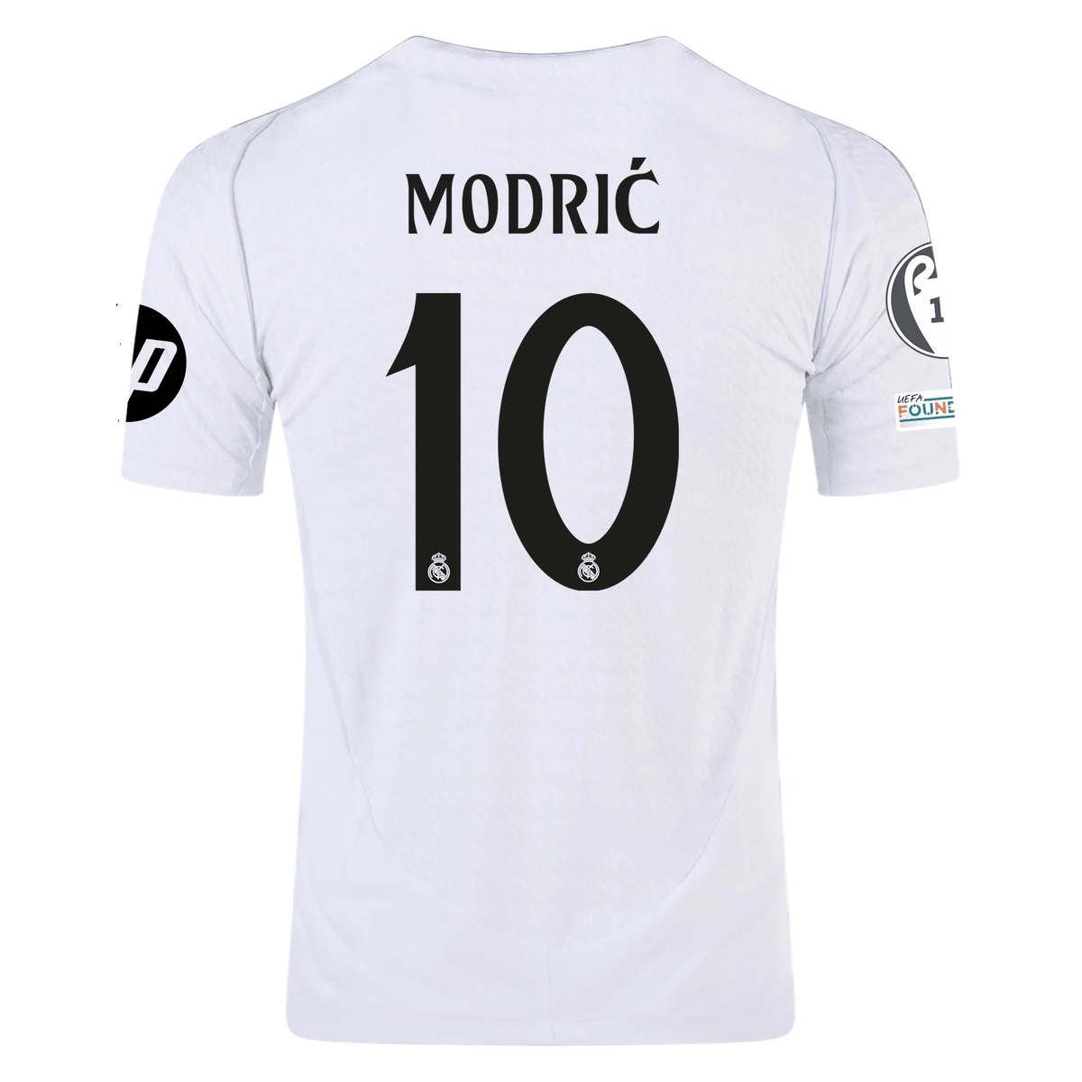 adidas Real Madrid Authentic Luka Modric Home Jersey w/ Champions League Patches 24/25 (White/Black) | SoccerWearhouse