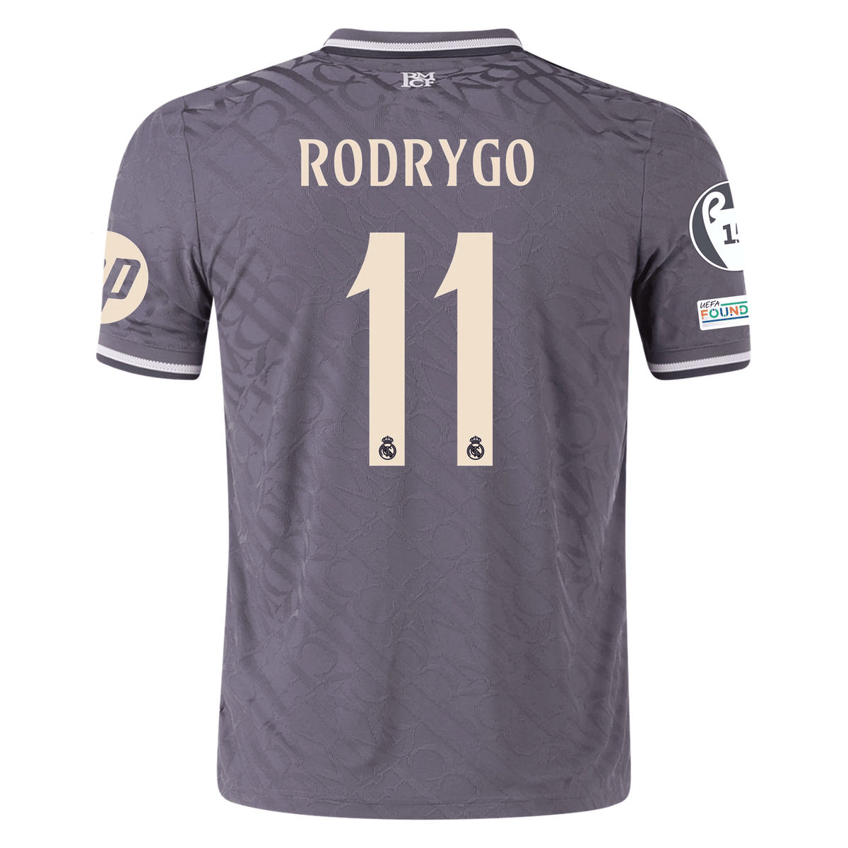 adidas Real Madrid Authentic Rodrygo Third Jersey w/ Champions League Patches 24/25 (Charcoal) | SoccerWearhouse