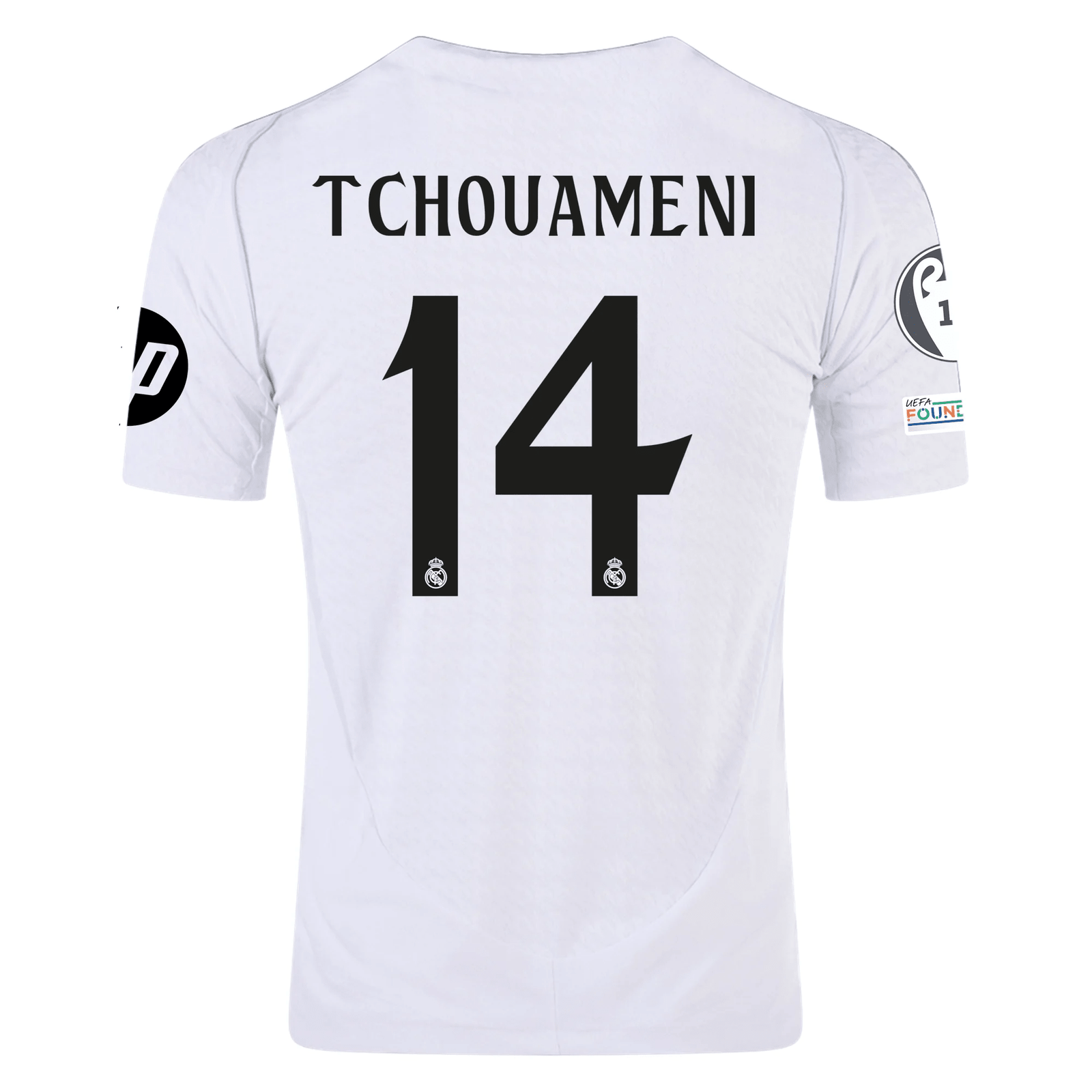 adidas Real Madrid Authentic Tchouameni Home Jersey w/ Champions League Patches 24/25 (White/Black) | SoccerWearhouse