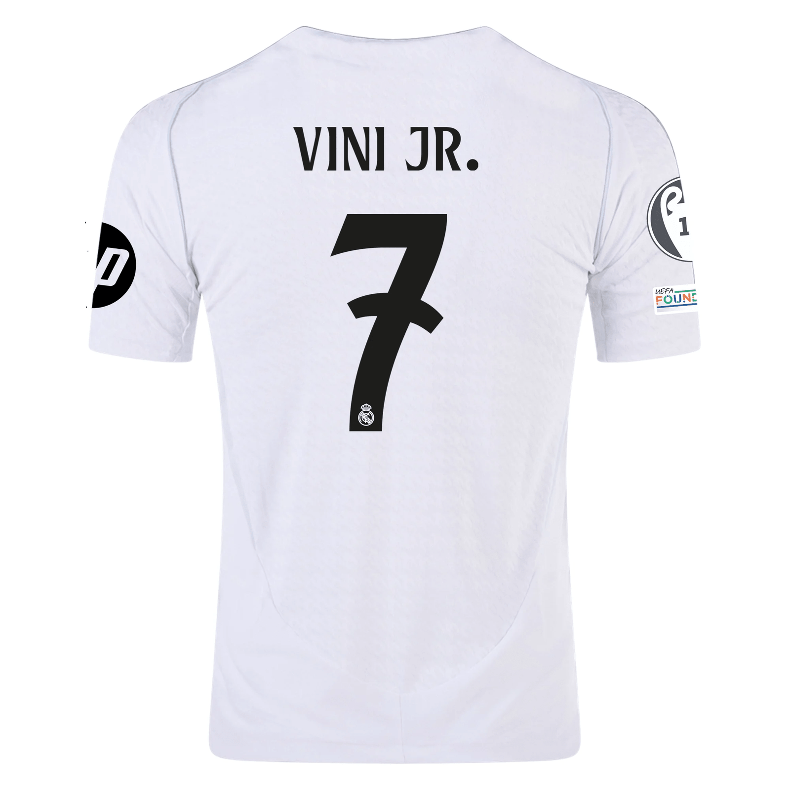adidas Real Madrid Authentic Vini Jr. Home Jersey w/ Champions League Patches 24/25 (White/Black) | SoccerWearhouse