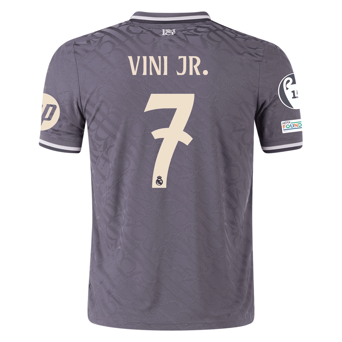 adidas Real Madrid Authentic Vini Jr. Third Jersey w/ Champions League Patches 24/25 (Charcoal) | SoccerWearhouse