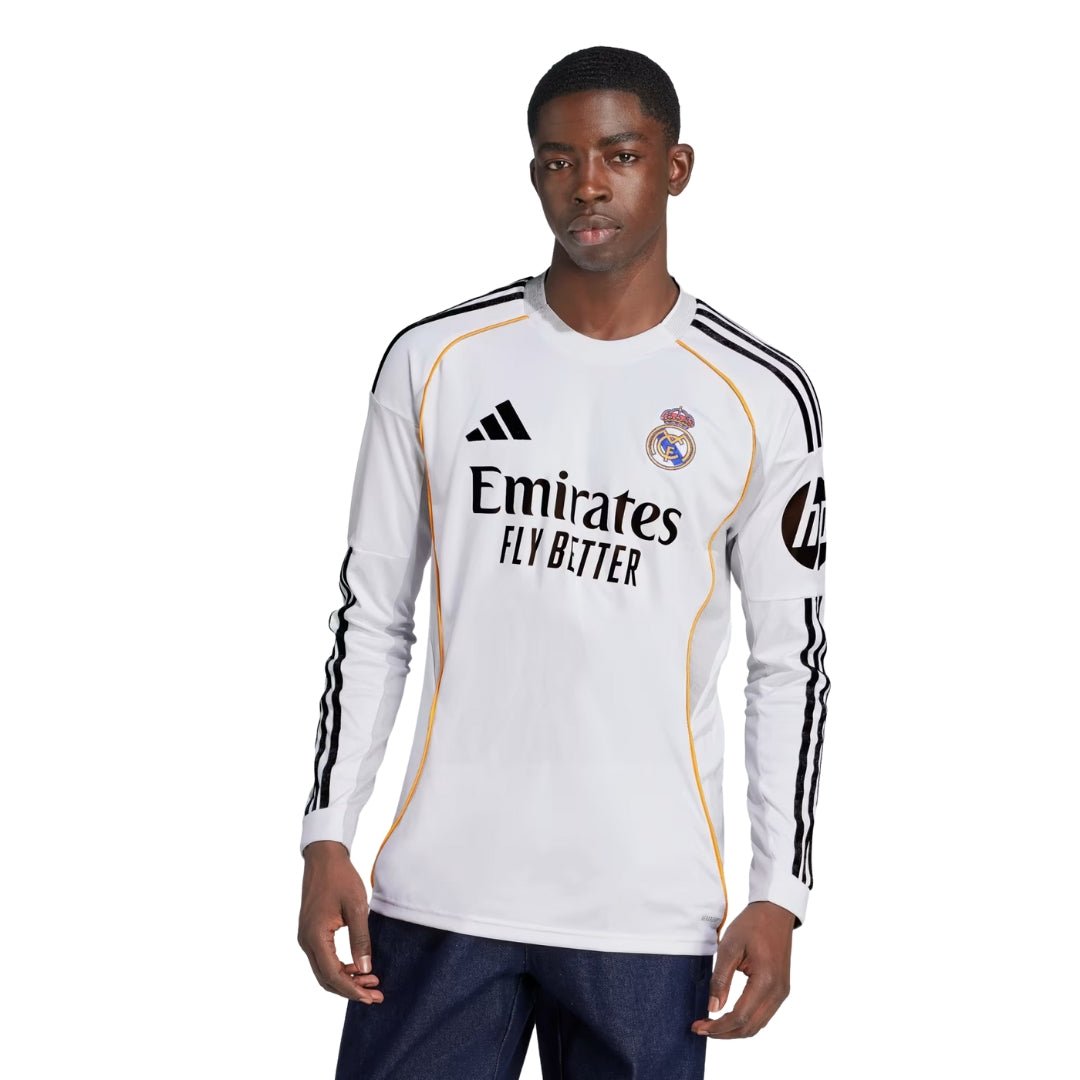 adidas Real Madrid Carvajal Long Sleeve Home Jersey w/ Intercontinental + Champions League Patches 25/26 (White) | SoccerWearhouse