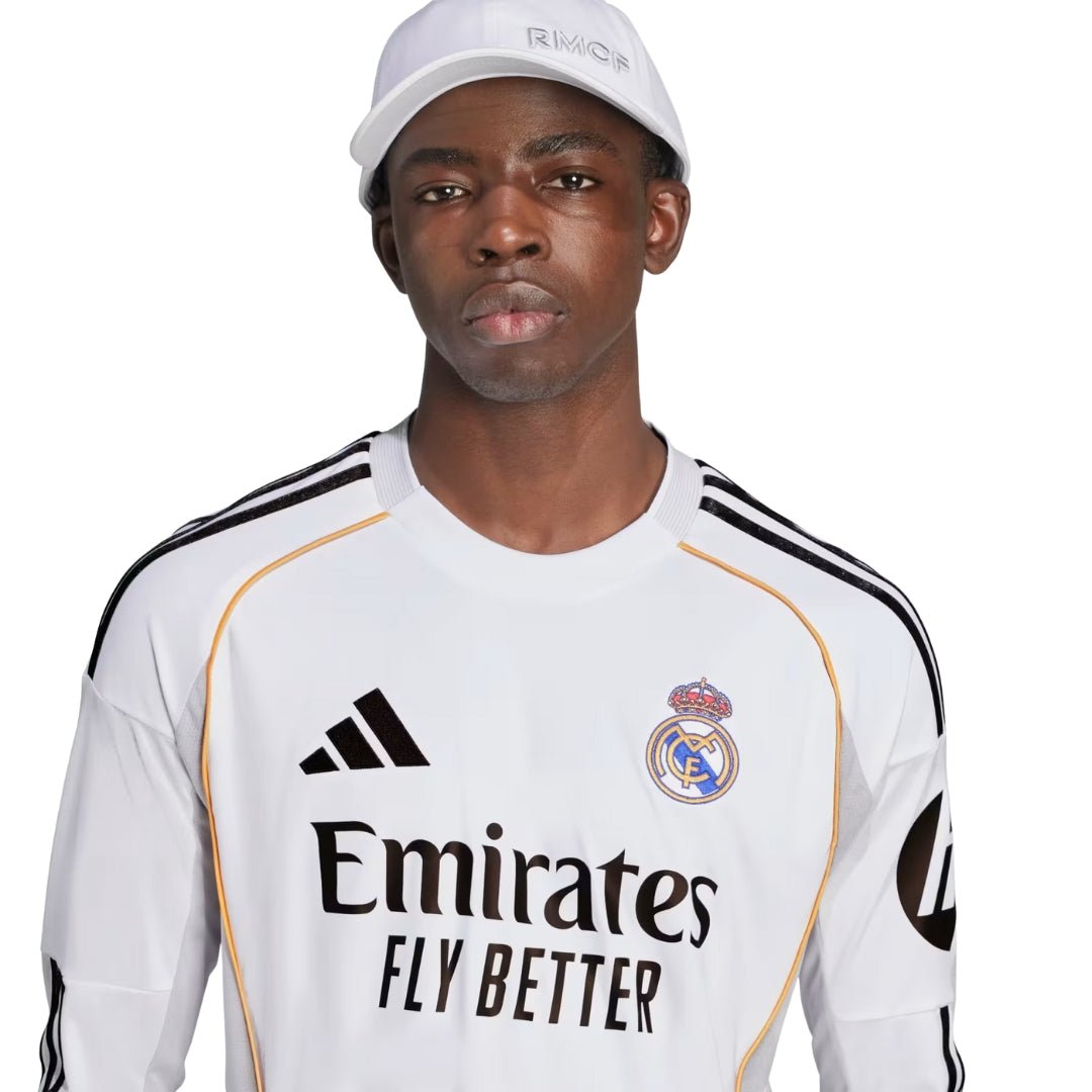 adidas Real Madrid Carvajal Long Sleeve Home Jersey w/ Intercontinental + Champions League Patches 25/26 (White) | SoccerWearhouse