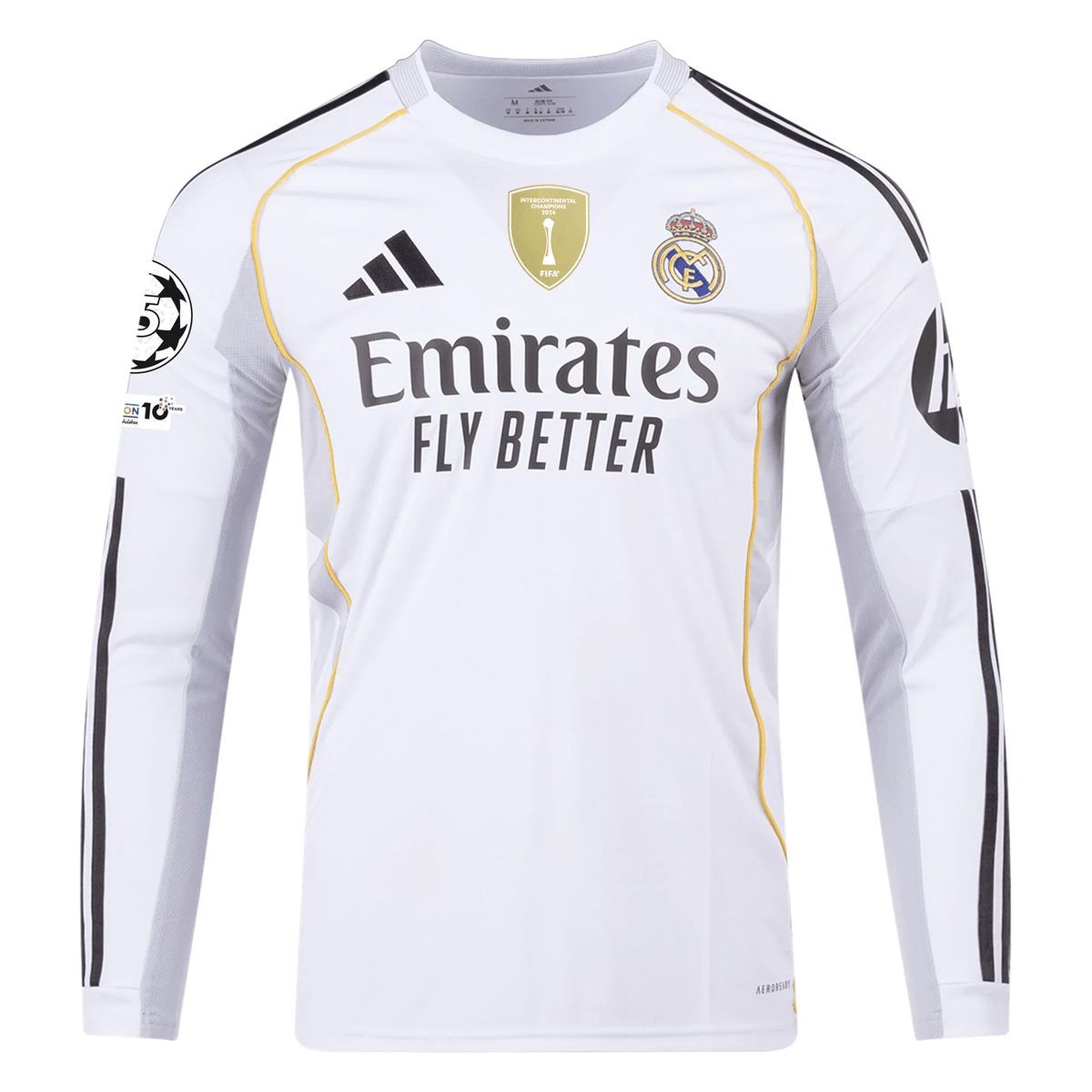 adidas Real Madrid Carvajal Long Sleeve Home Jersey w/ Intercontinental + Champions League Patches 25/26 (White) | SoccerWearhouse