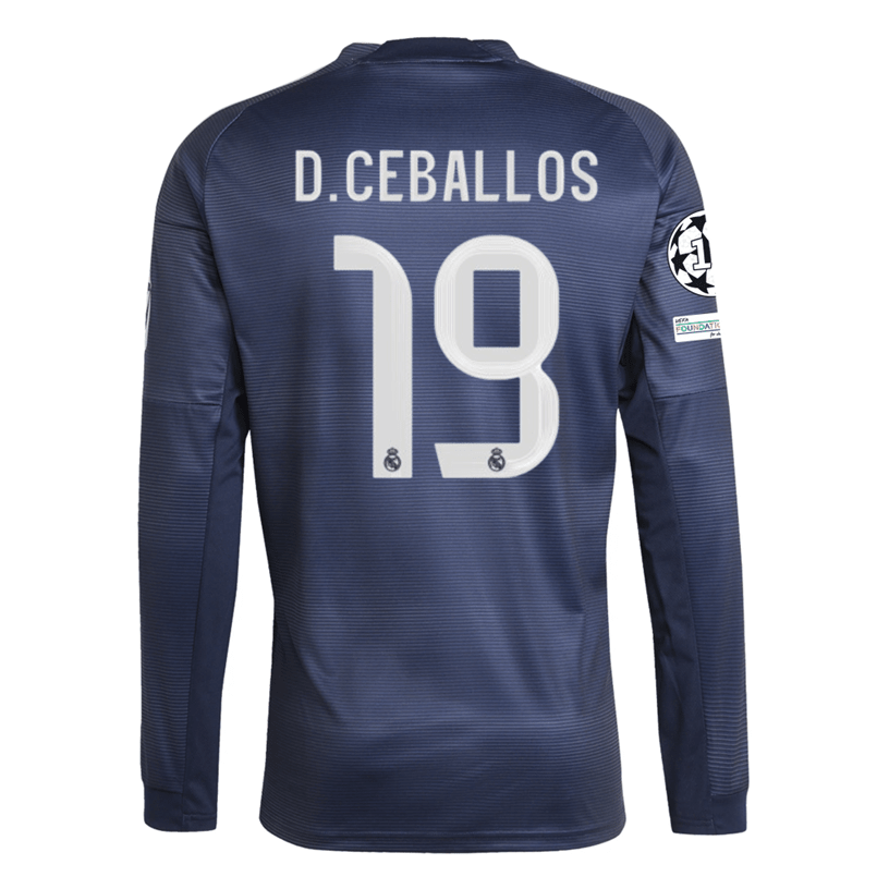adidas Real Madrid D. Ceballos Long Sleeve Away Jersey w/ Champions League Patches 25/26 (Legend Ink) | SoccerWearhouse