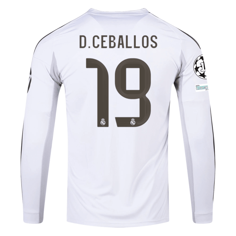 adidas Real Madrid D. Ceballos Long Sleeve Home Jersey w/ Intercontinental + Champions League Patches 25/26 (White) | SoccerWearhouse
