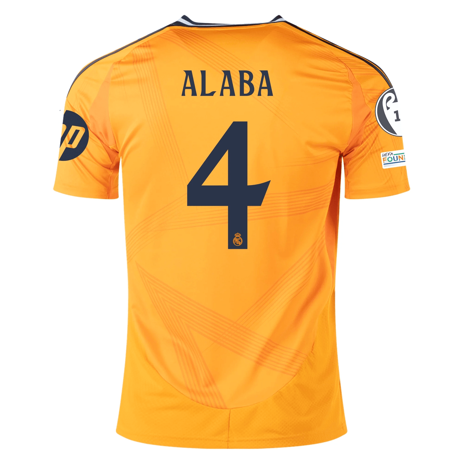 adidas Real Madrid David Alaba Away Jersey w/ Champions League Patches 24/25 (Crew Orange) | SoccerWearhouse