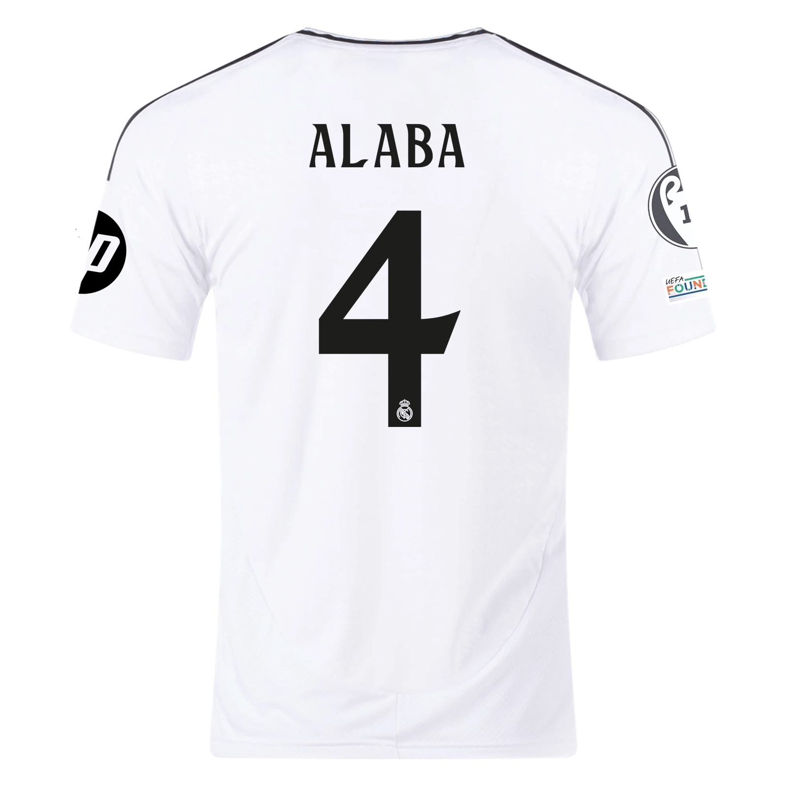 adidas Real Madrid David Alaba Home Jersey 24/25 w/ Champions League Patches (White/Black) | SoccerWearhouse
