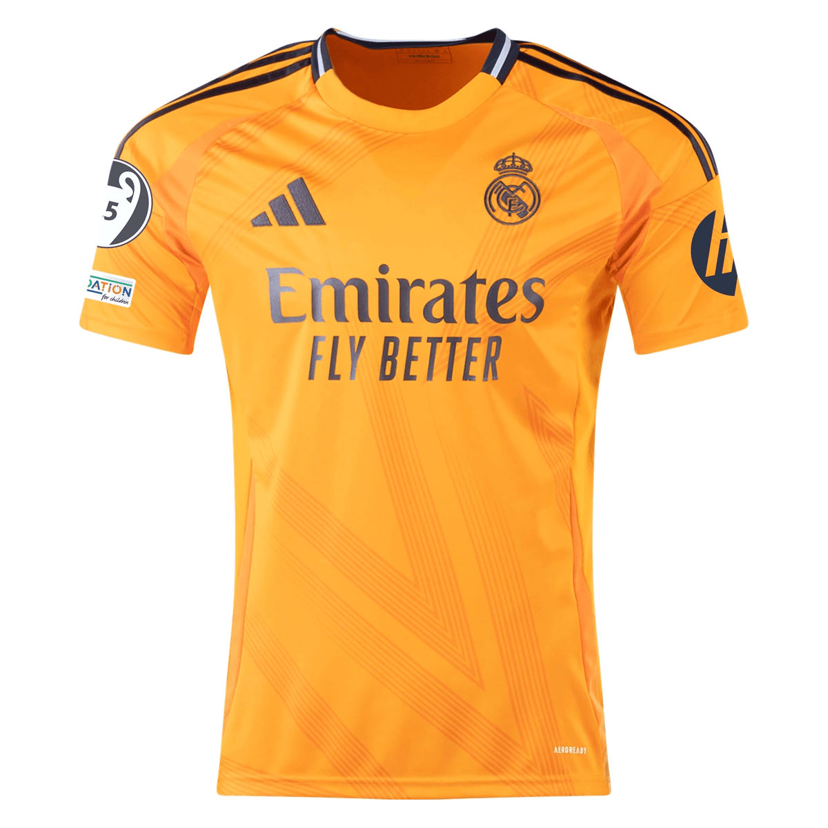 adidas Real Madrid Endrick Away Jersey w/ Champions League Patches 24/25 (Crew Orange) | SoccerWearhouse