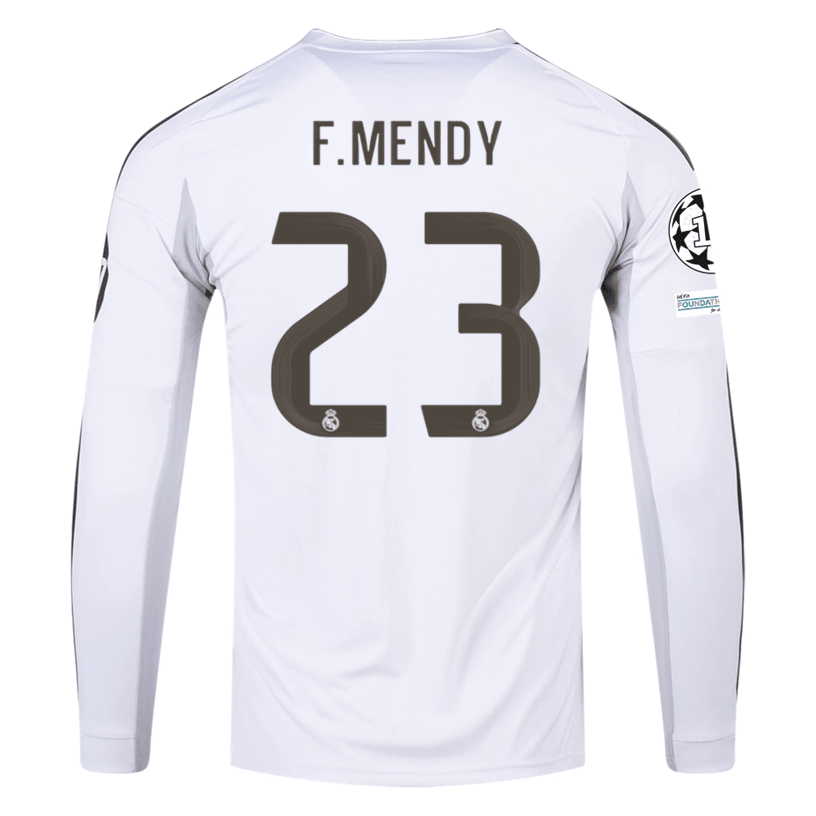 adidas Real Madrid F. Mendy Long Sleeve Home Jersey w/ Intercontinental + Champions League Patches 25/26 (White) | SoccerWearhouse