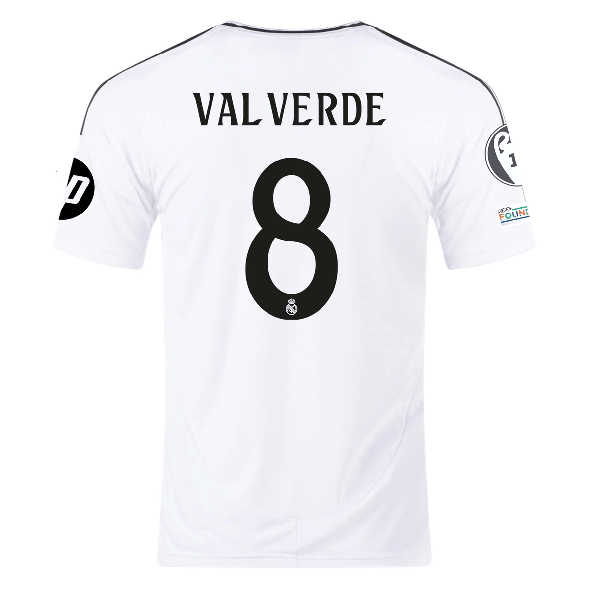 adidas Real Madrid Federico Valverde Home Jersey 24/25 w/ Champions League Patches (White/Black) | SoccerWearhouse