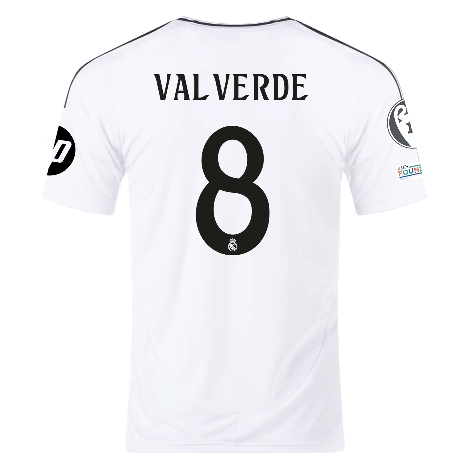 adidas Real Madrid Federico Valverde Home Jersey 24/25 w/ Champions League Patches (White/Black) | SoccerWearhouse