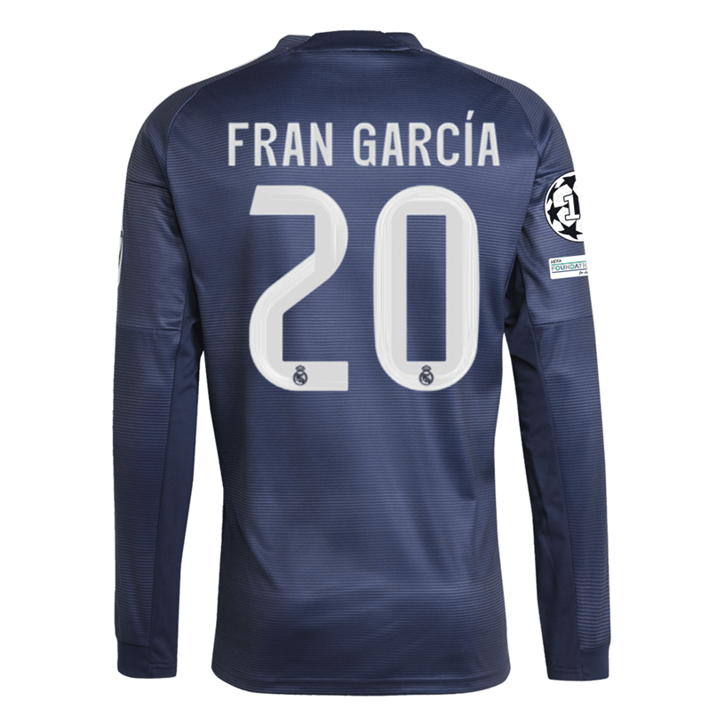 adidas Real Madrid Fran Garcia Long Sleeve Away Jersey w/ Champions League Patches 25/26 (Legend Ink) | SoccerWearhouse