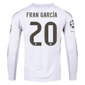 adidas Real Madrid Fran Garcia Long Sleeve Home Jersey w/ Champions League Patches 25/26 (White)