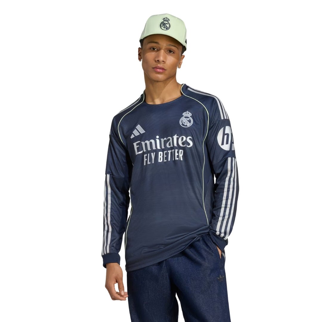 adidas Real Madrid Huijsen Long Sleeve Away Jersey w/ Champions League Patches 25/26 (Legend Ink) | SoccerWearhouse