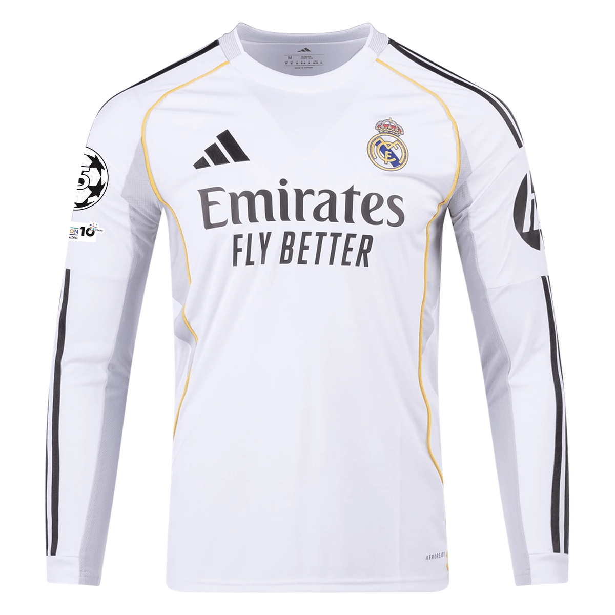 adidas Real Madrid Long Sleeve Home Jersey w/ Champions League Patches
