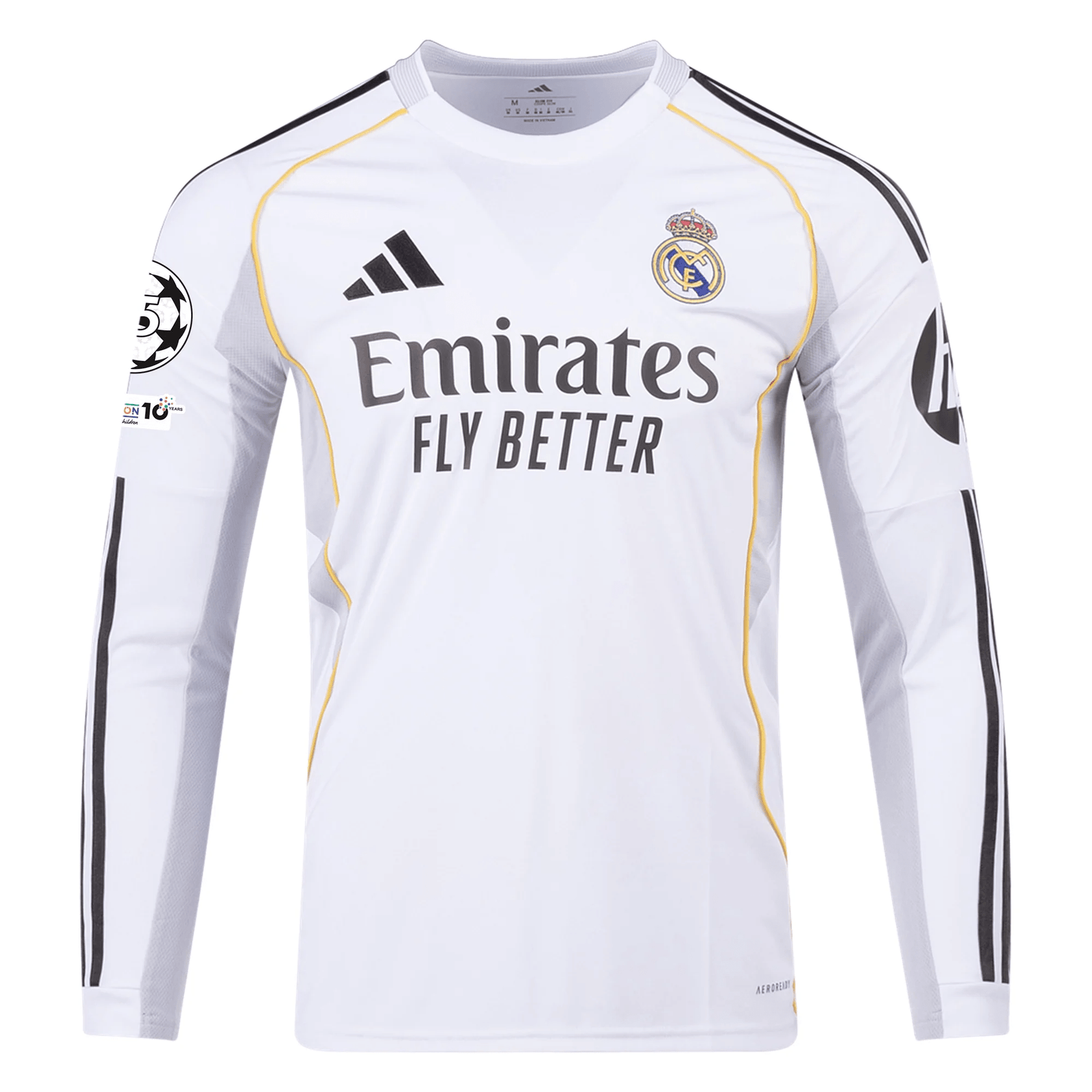 adidas Real Madrid Mbappe Long Sleeve Home Jersey w/ Intercontinental + Champions League Patches 25/26 (White) | SoccerWearhouse