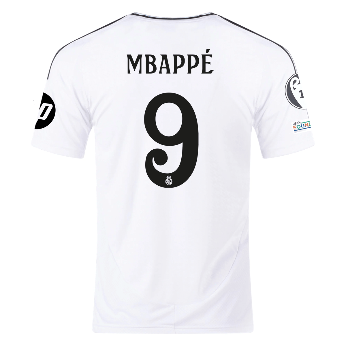 adidas Real Madrid Kylian Mbappe Home Jersey 24/25 w/ Champions League Patches (White/Black) | SoccerWearhouse