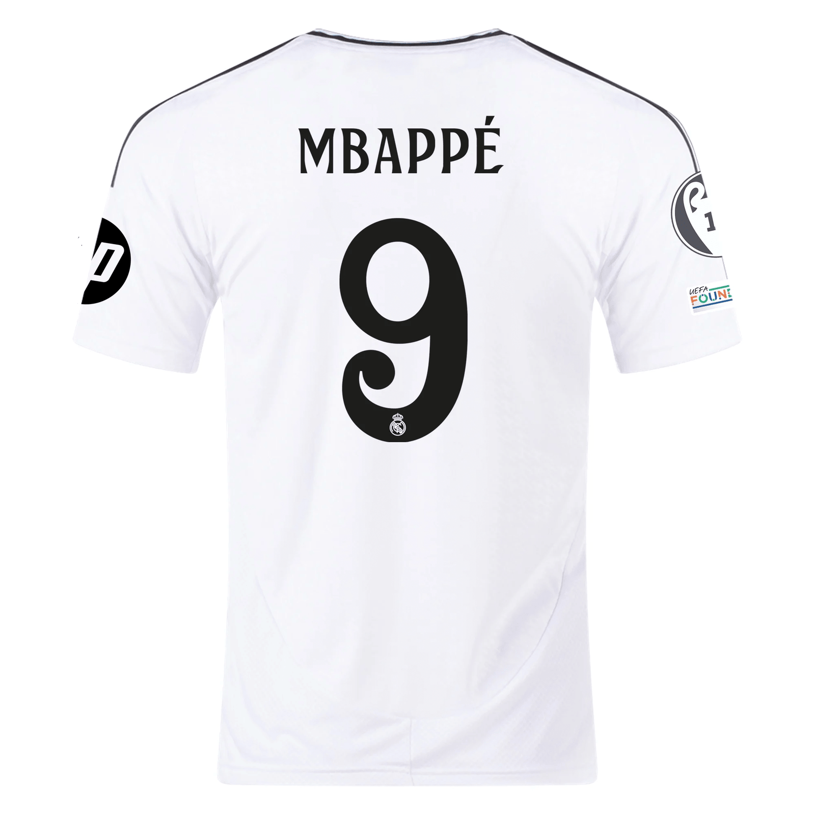 adidas Real Madrid Kylian Mbappe Home Jersey 24/25 w/ Champions League Patches (White/Black) | SoccerWearhouse